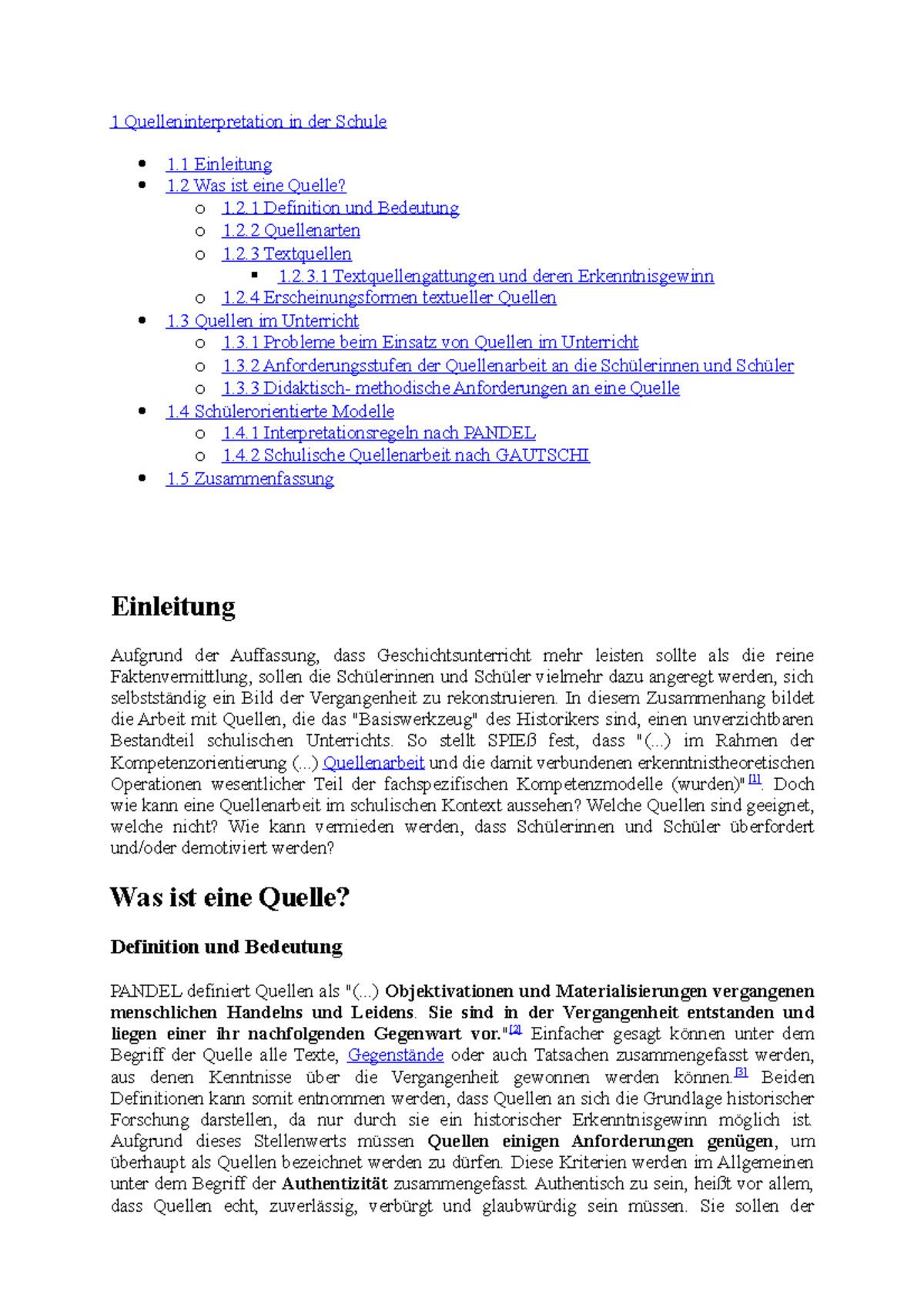 1 Quelleninterpretation in der Schule - 2 Textquellengattungen und