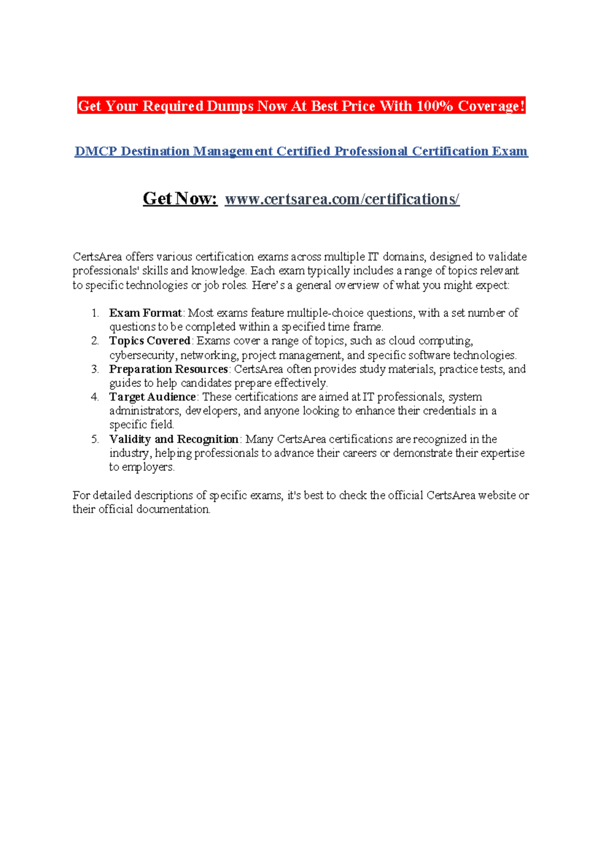 DMCP Destination Management Certified Professional Certification Exam ...