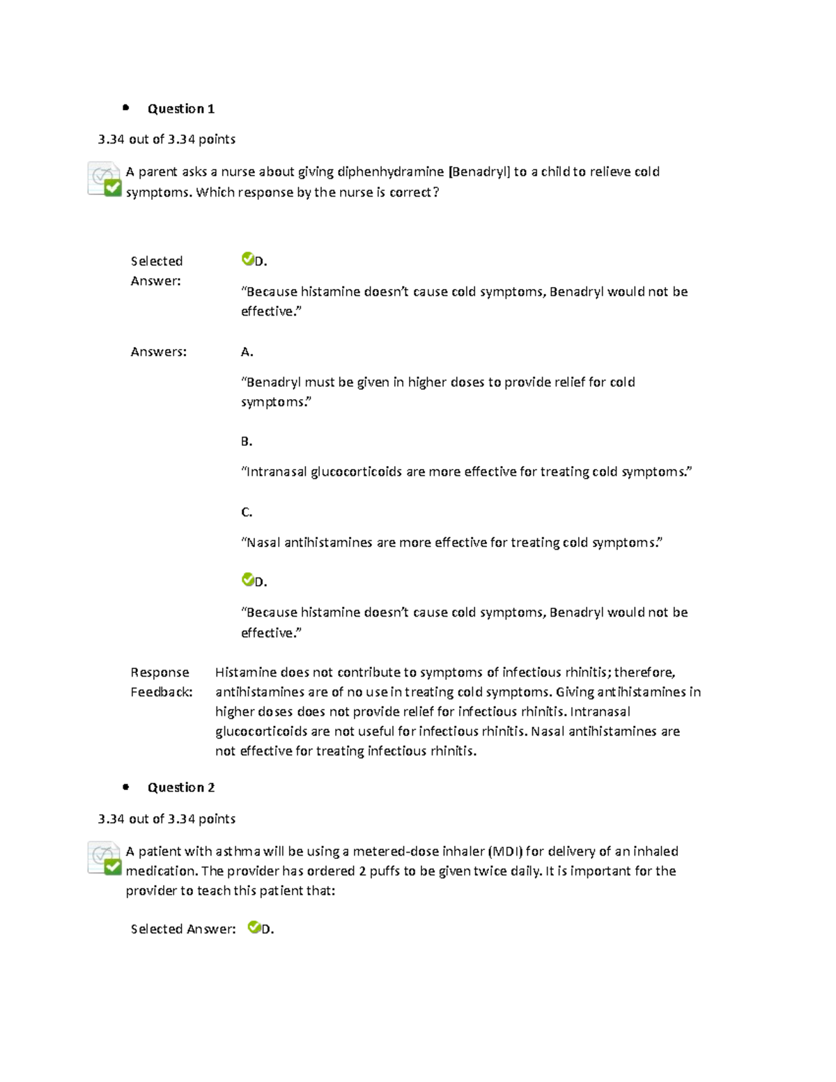 Nur 6011 exam 6 - Pharmacology WPUNJ - Question 1 3 out of 3 points A ...