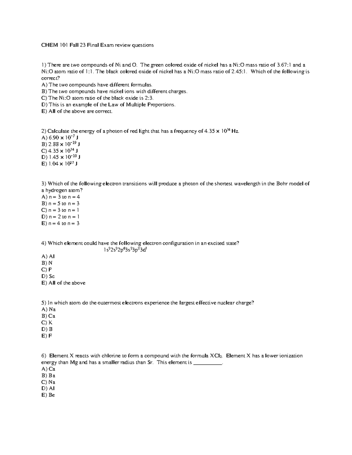 Final review session - good - CHEM 101 Fall 23 Final Exam review ...