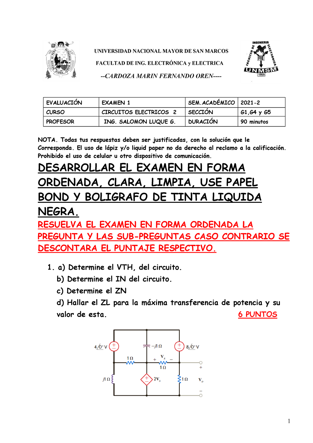 Practica Calificada 2 Circuitos Eléctricos 2 Practica Calificada 2 ...