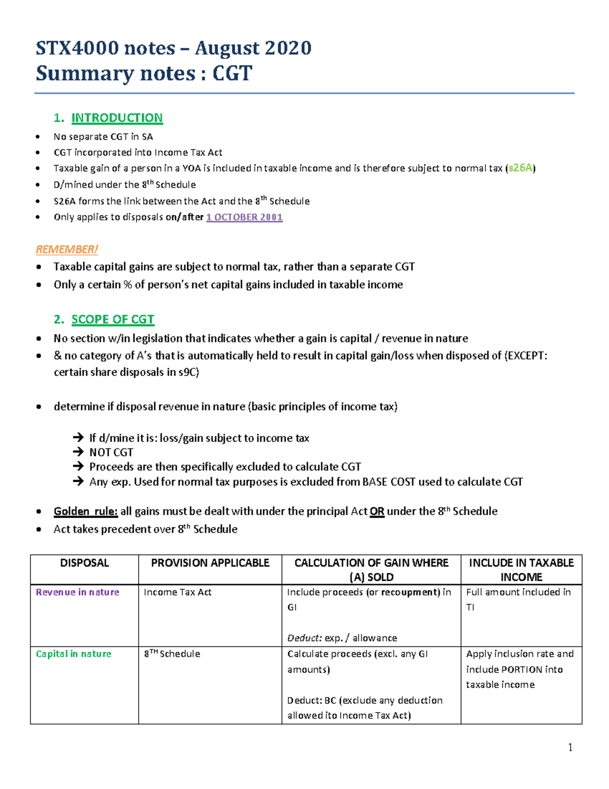 CGT-Study summary-part-1-4 - STX4000 notes – August Summary notes : CGT ...