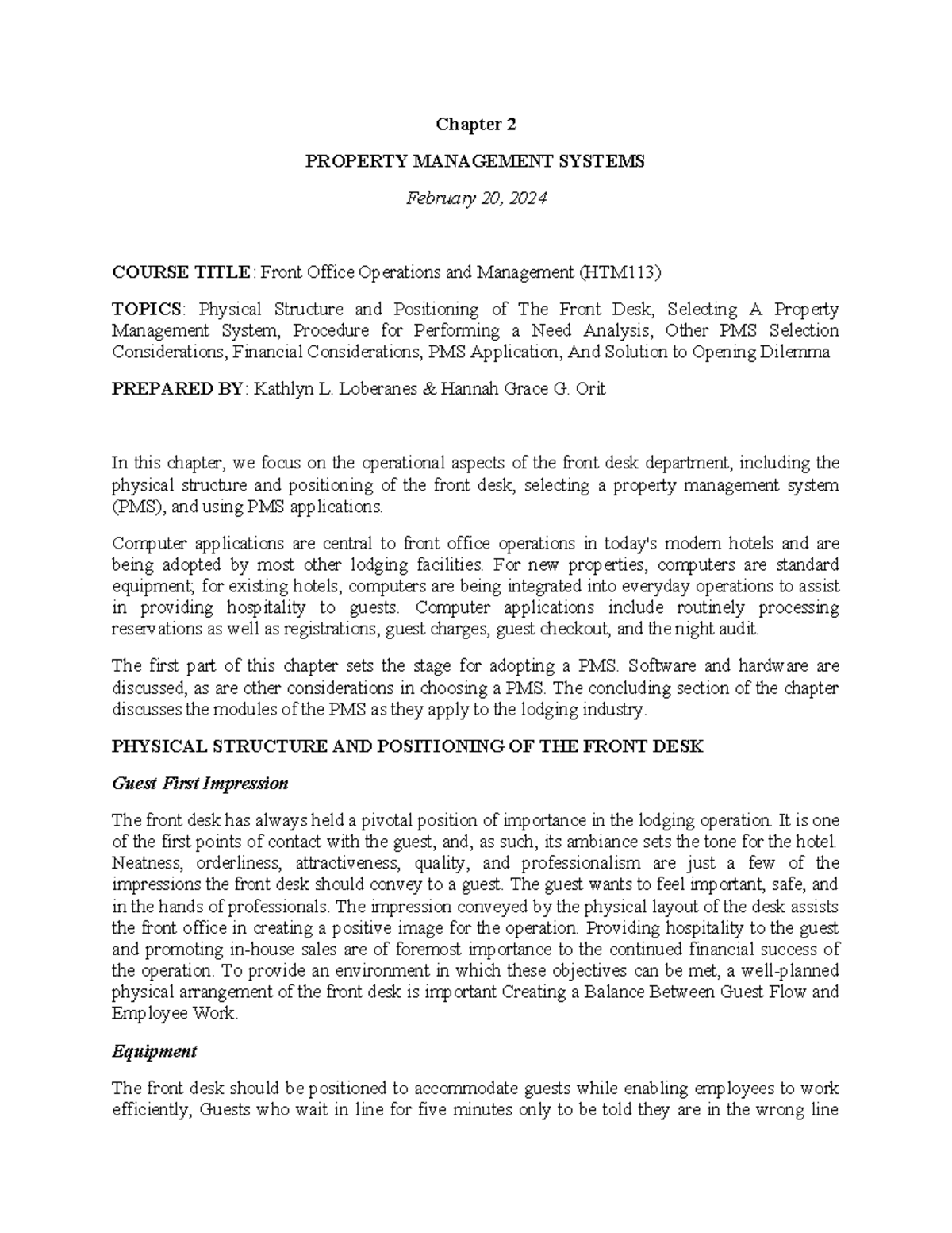 Chapter 3 Property Management System Chapter 2 PROPERTY MANAGEMENT