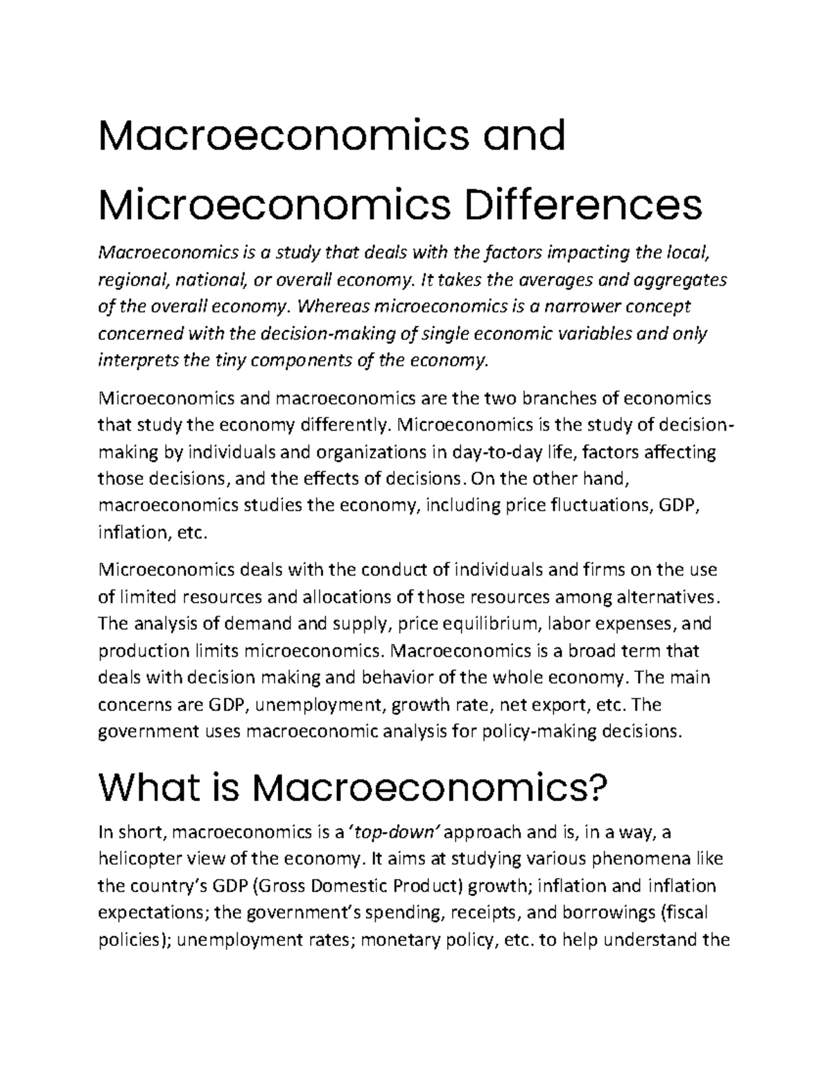 Macro Vs. Micro Pt - Notes - Macroeconomics and Microeconomics ...