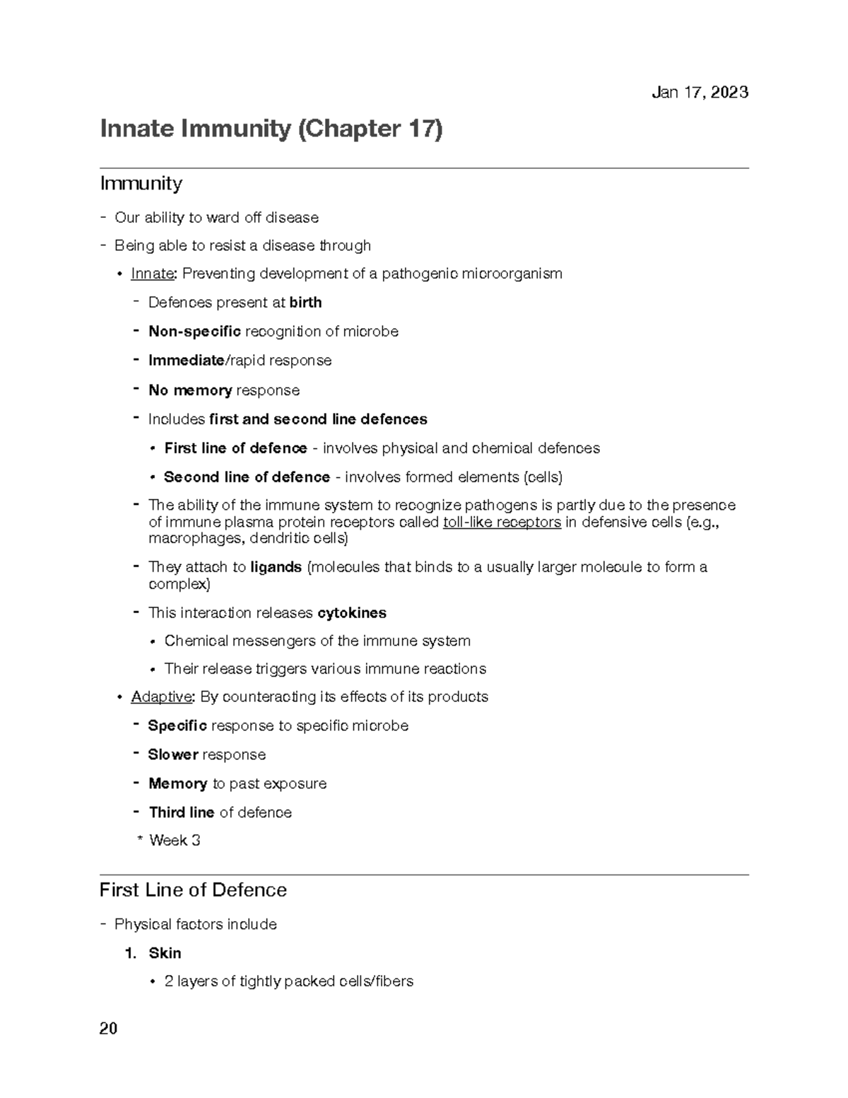 Innate immunity (BIOM 3070) - Innate Immunity (Chapter 17) Immunity ...