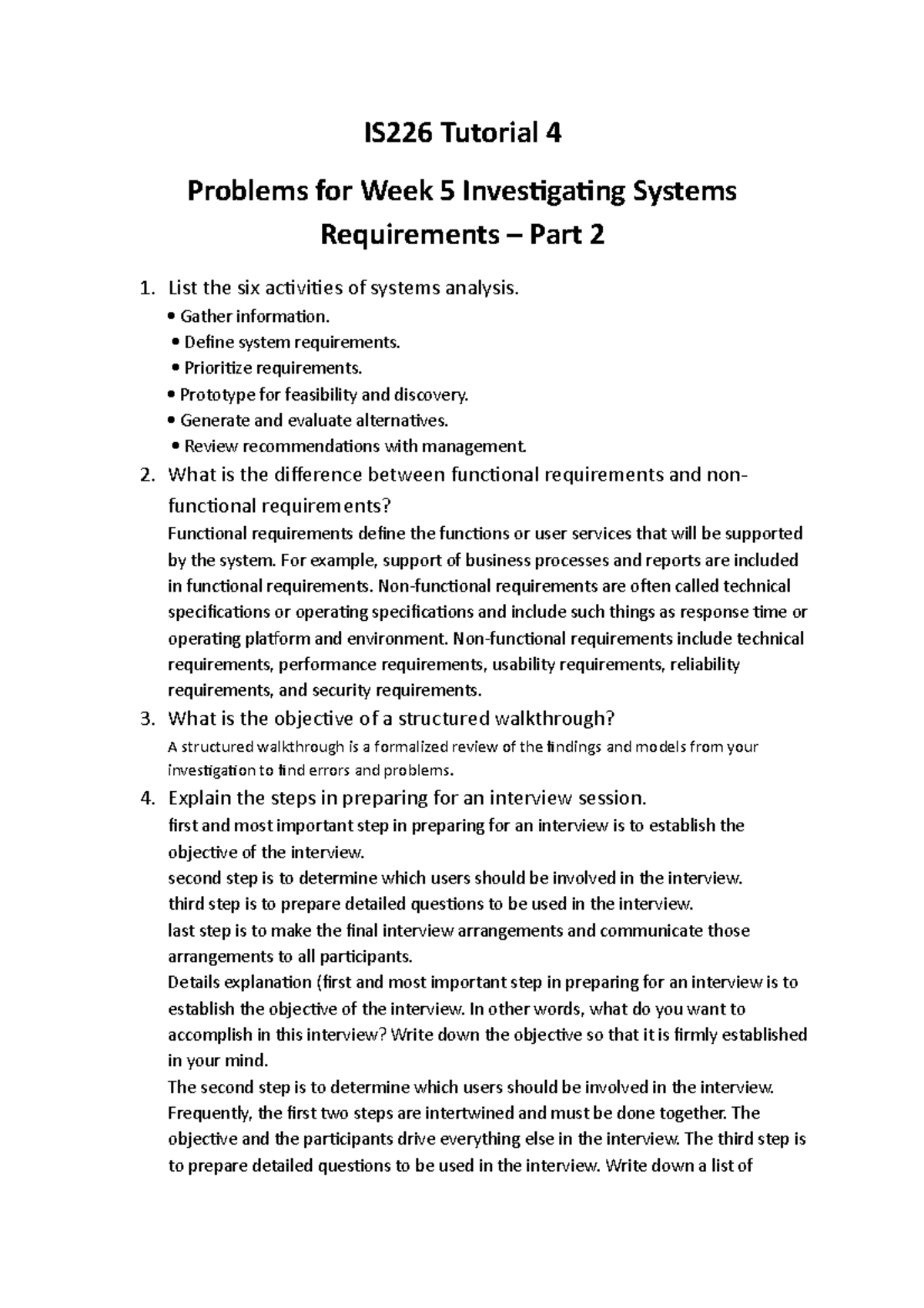 IS226 Tutorial 4 - List The Six Activities Of Systems Analysis. Gather ...