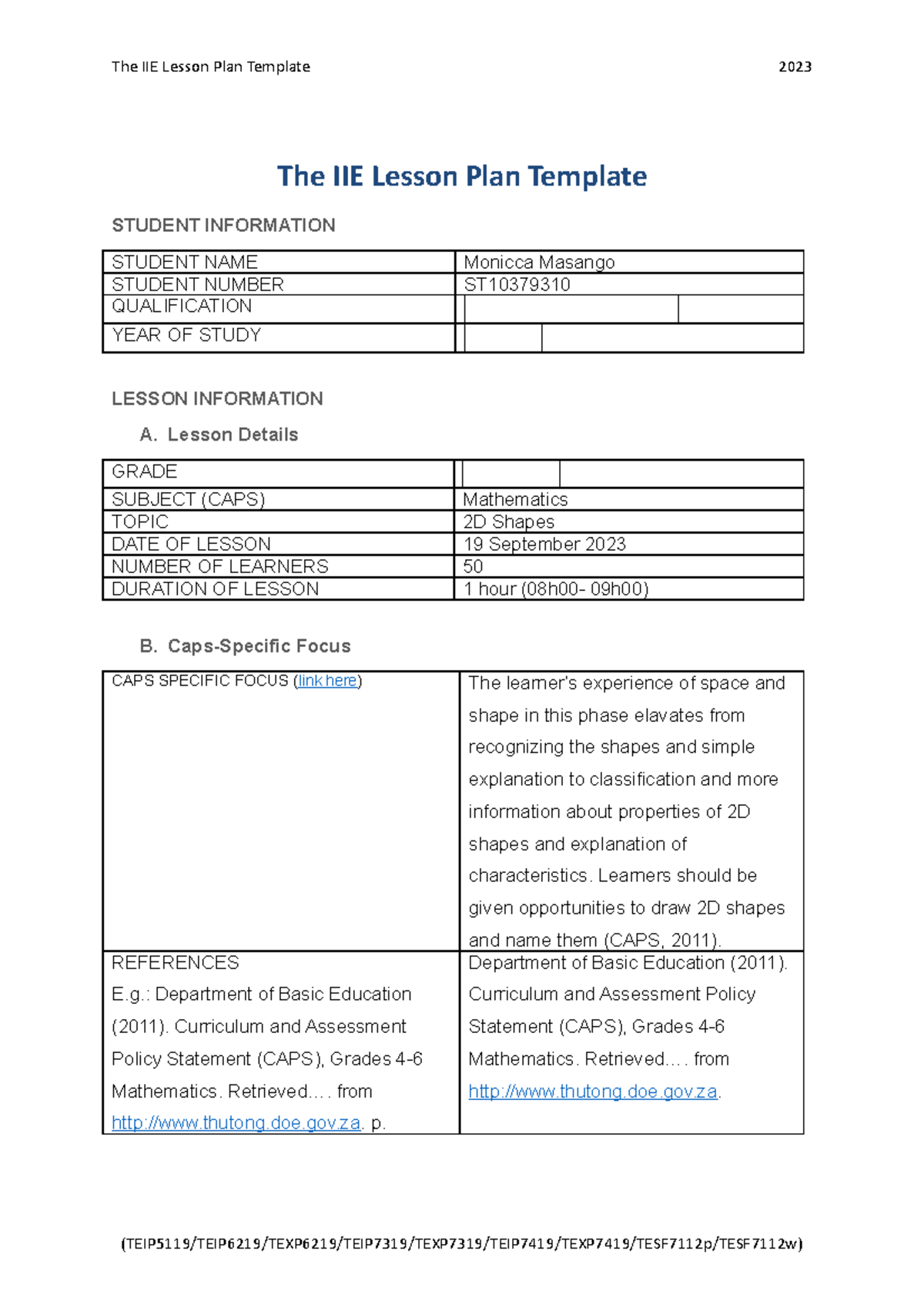The IIE Lesson Plan Template - The IIE Lesson Plan Template STUDENT ...