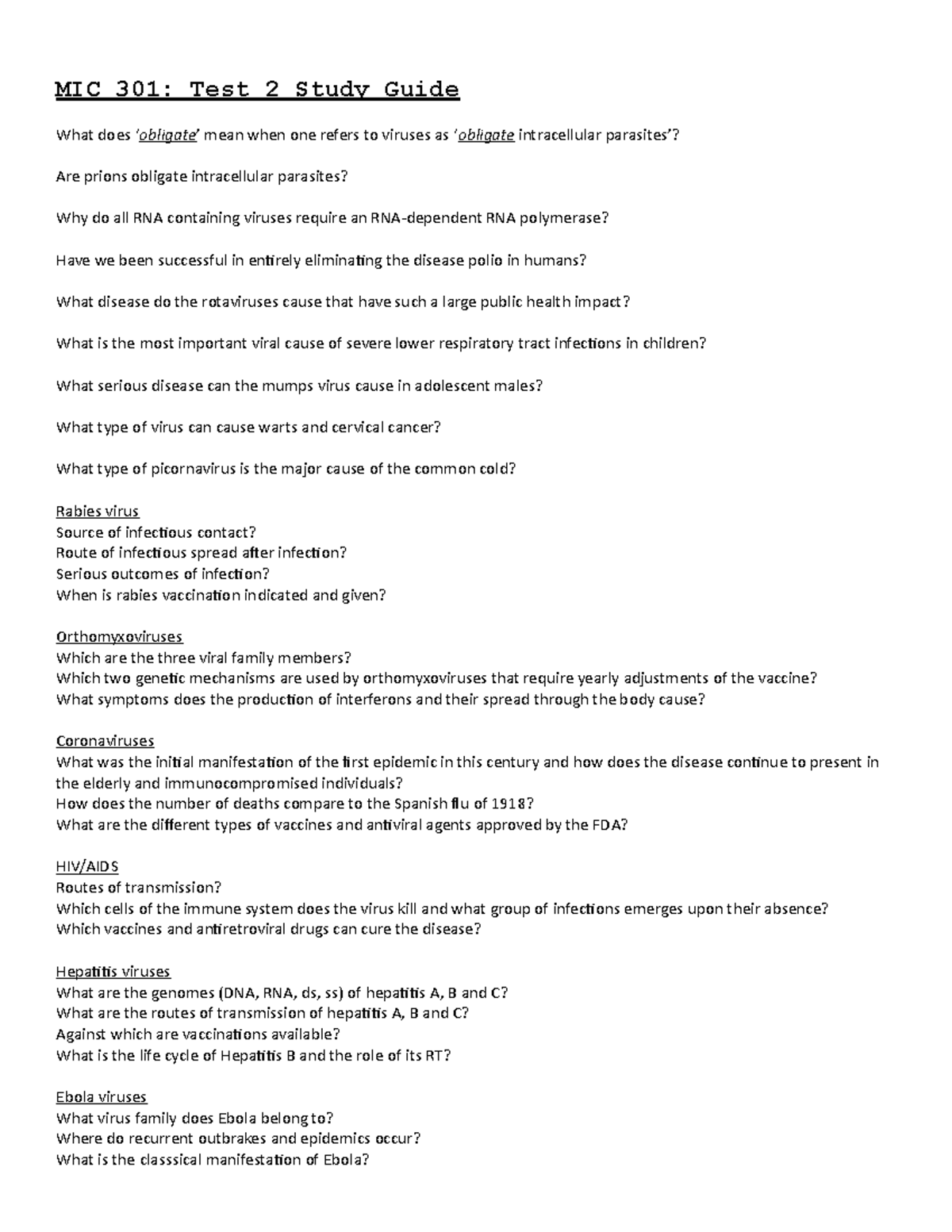 MIC301 Test 2 Study Guide - MIC 301: Test 2 Study Guide What does ...
