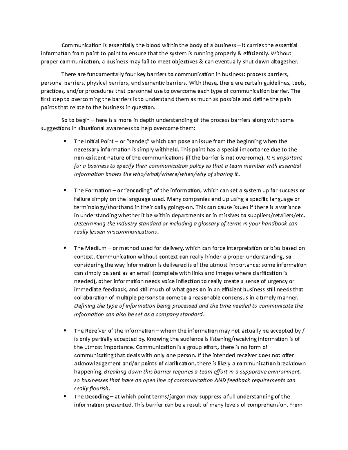 AVM1 TASK 4 - QHT1 Key Barriers to Communication - Communication is ...