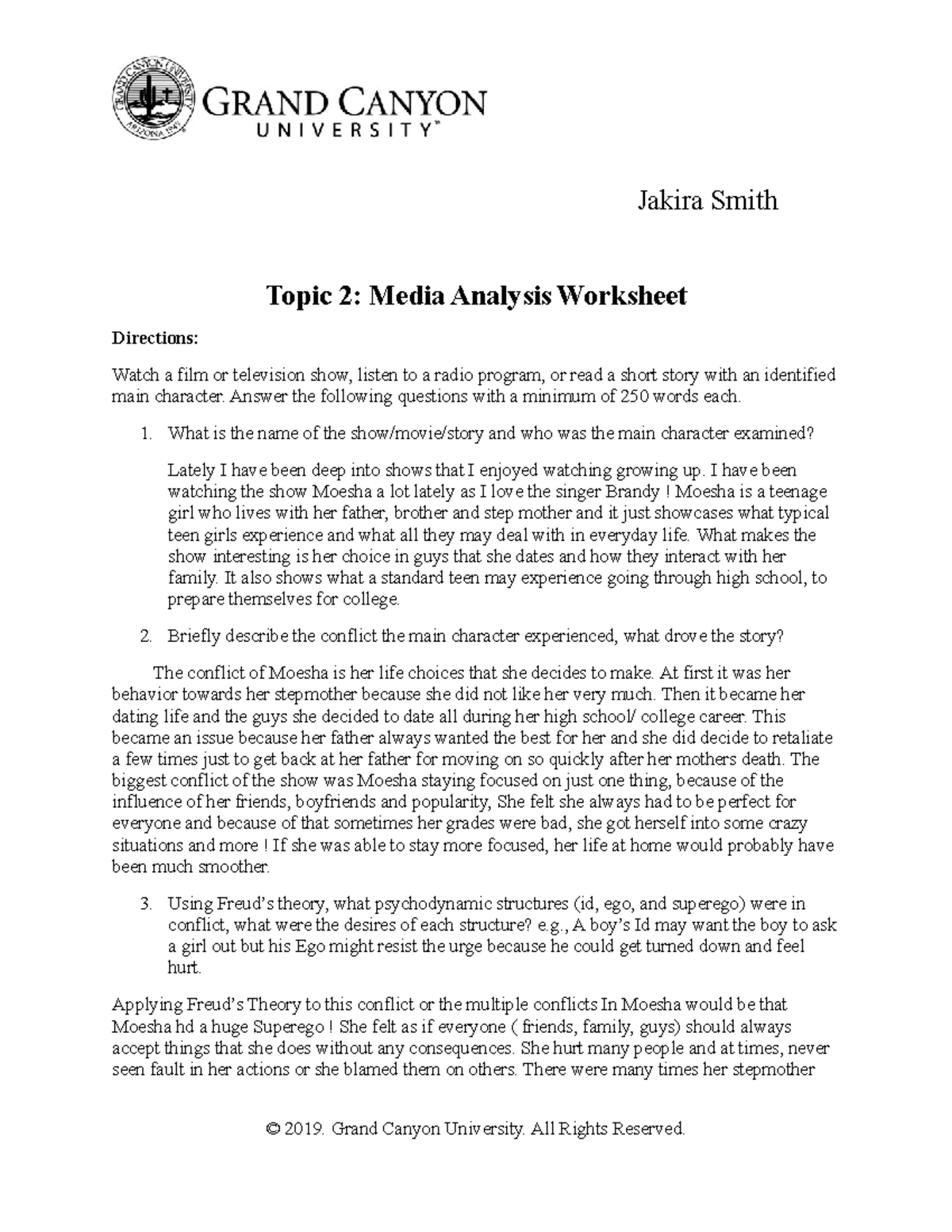 Media Analysis Worksheet Jakira Smith Topic 2 Media Analysis
