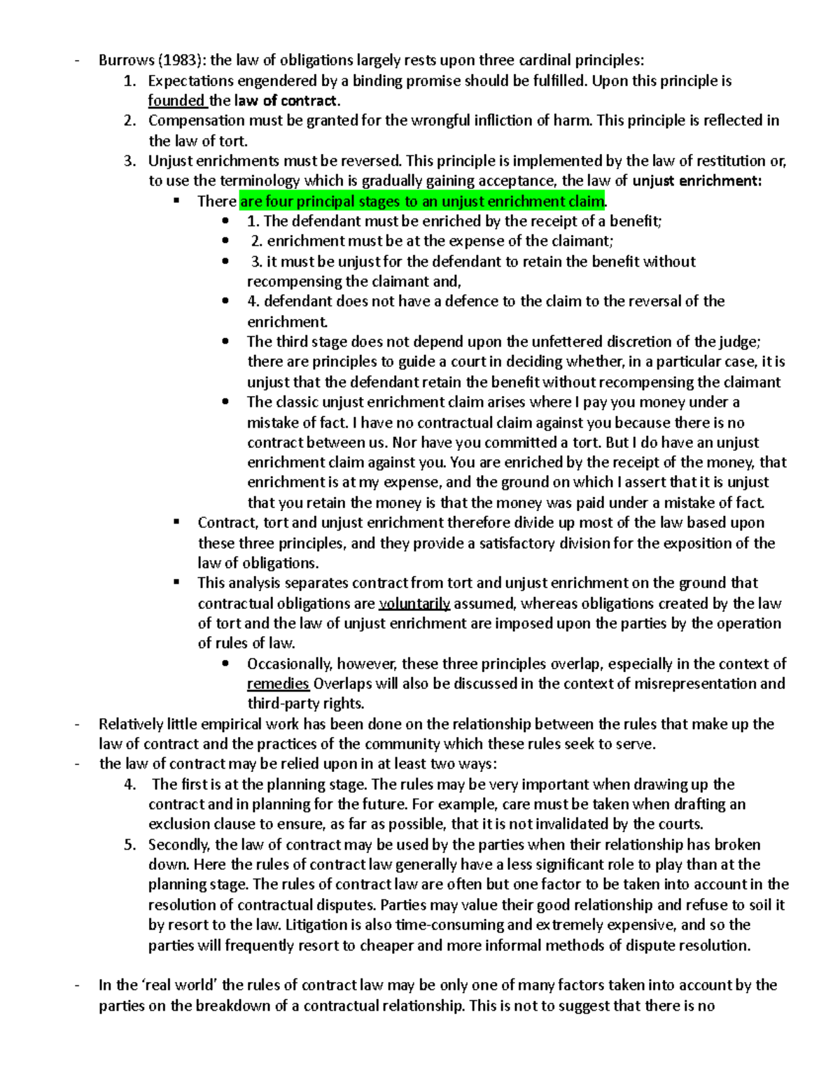 Chapter 1- textbook- contract - Burrows (1983): the law of obligaions ...