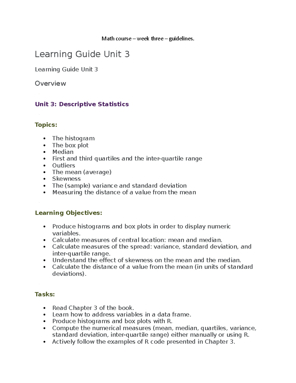 Math course – week three – guidelines - Math course – week three ...