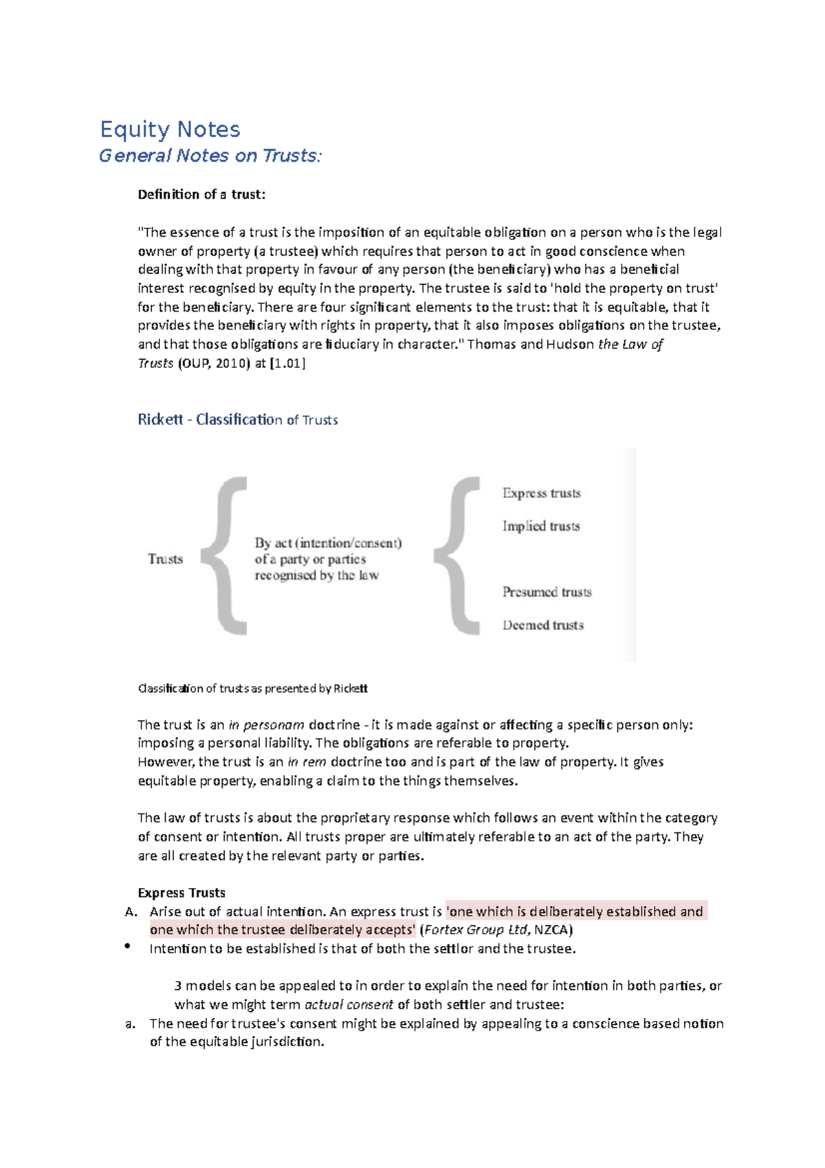 Equity Case Notes Weeks 1 6 Equity Notes General Notes On Trusts Equity Case Notes Weeks 1 6 Equity Notes General Notes On Trusts