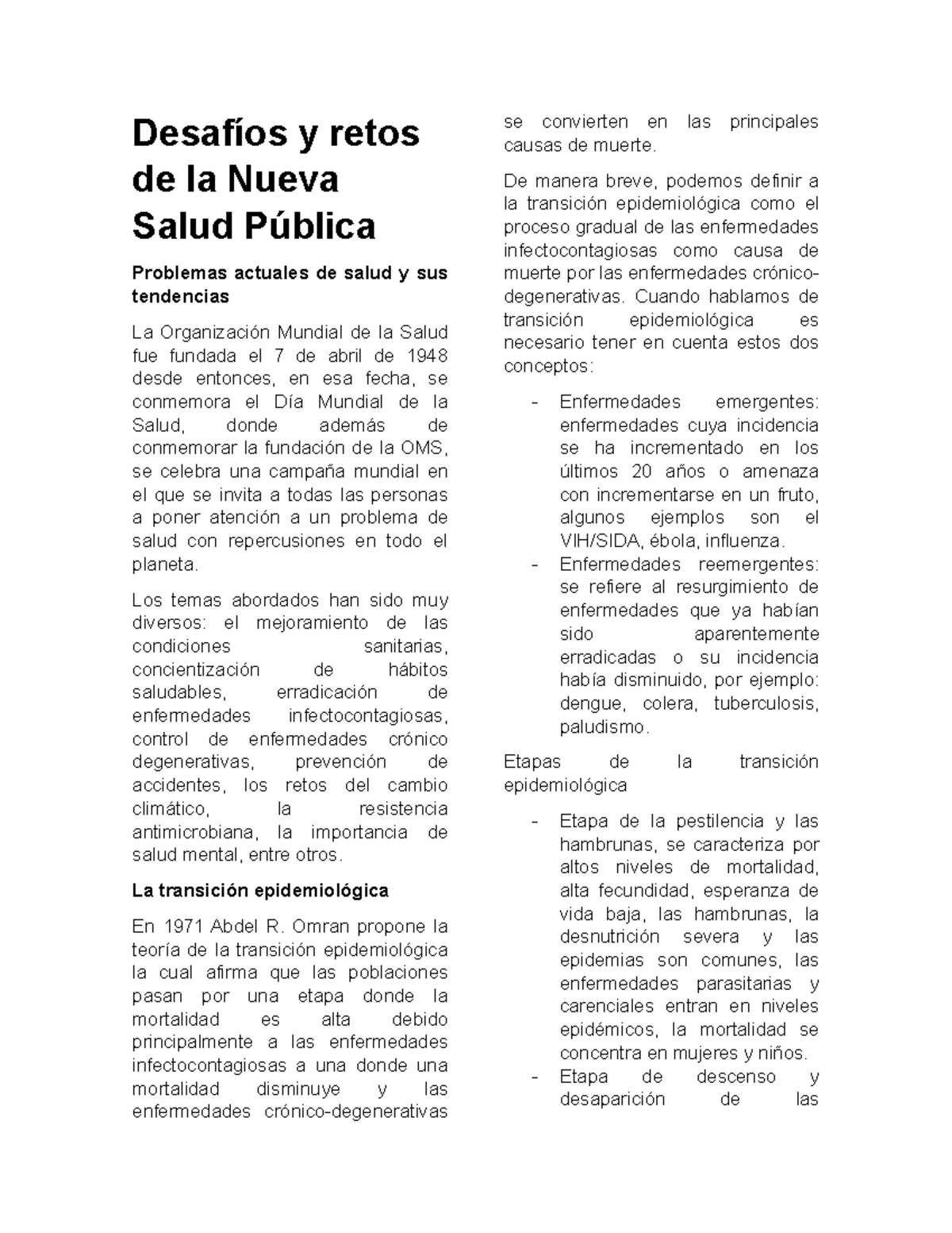 Desafíos y retos de la Nueva Salud Pública - Desafíos y retos de la ...