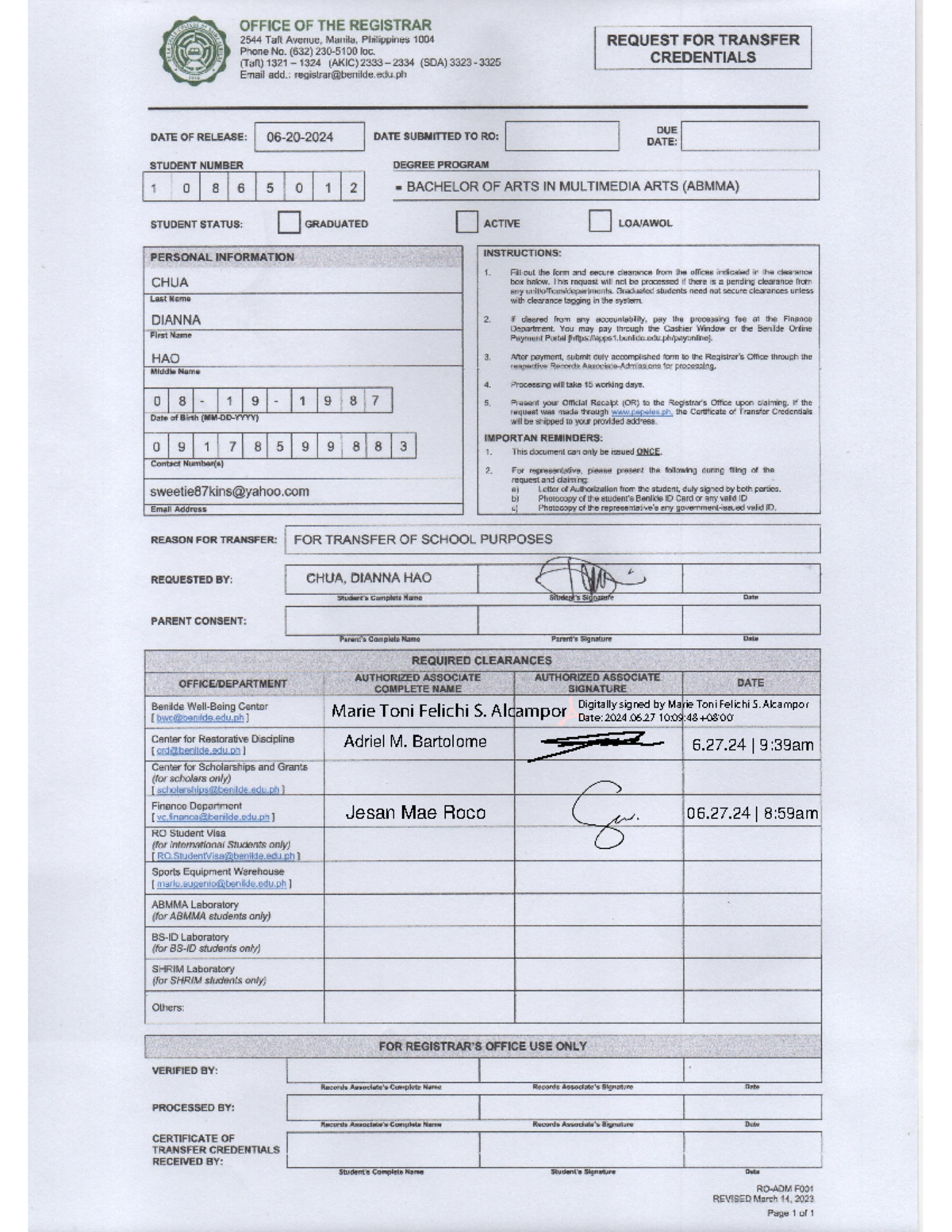 Request FOR Transfer Credentials SGD CRD 6 - bachelor_science_business ...