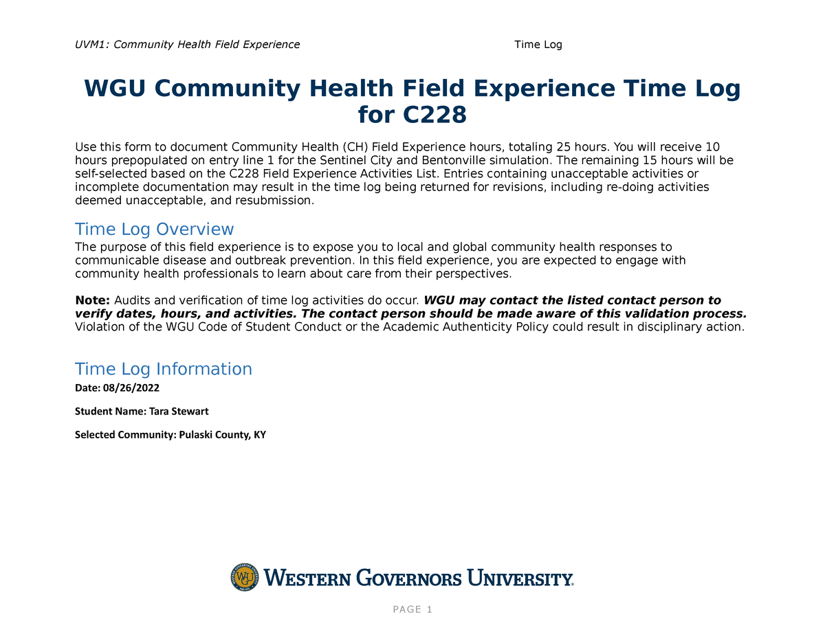 c228-community-health-field-experience-time-log-wgu-community-health