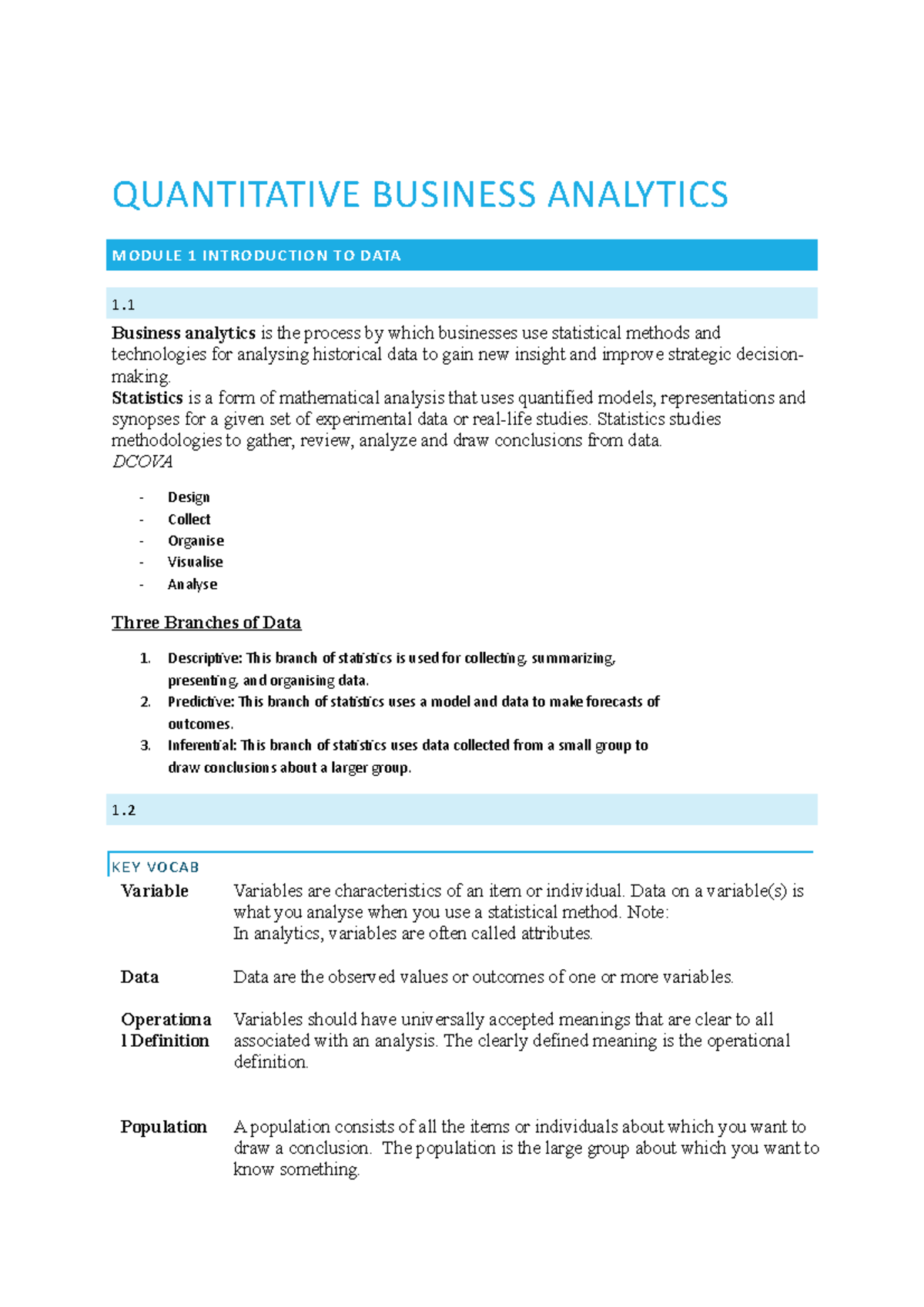 Quantitative Business Analytics 1 - QUANTITATIVE BUSINESS ANALYTICS ...