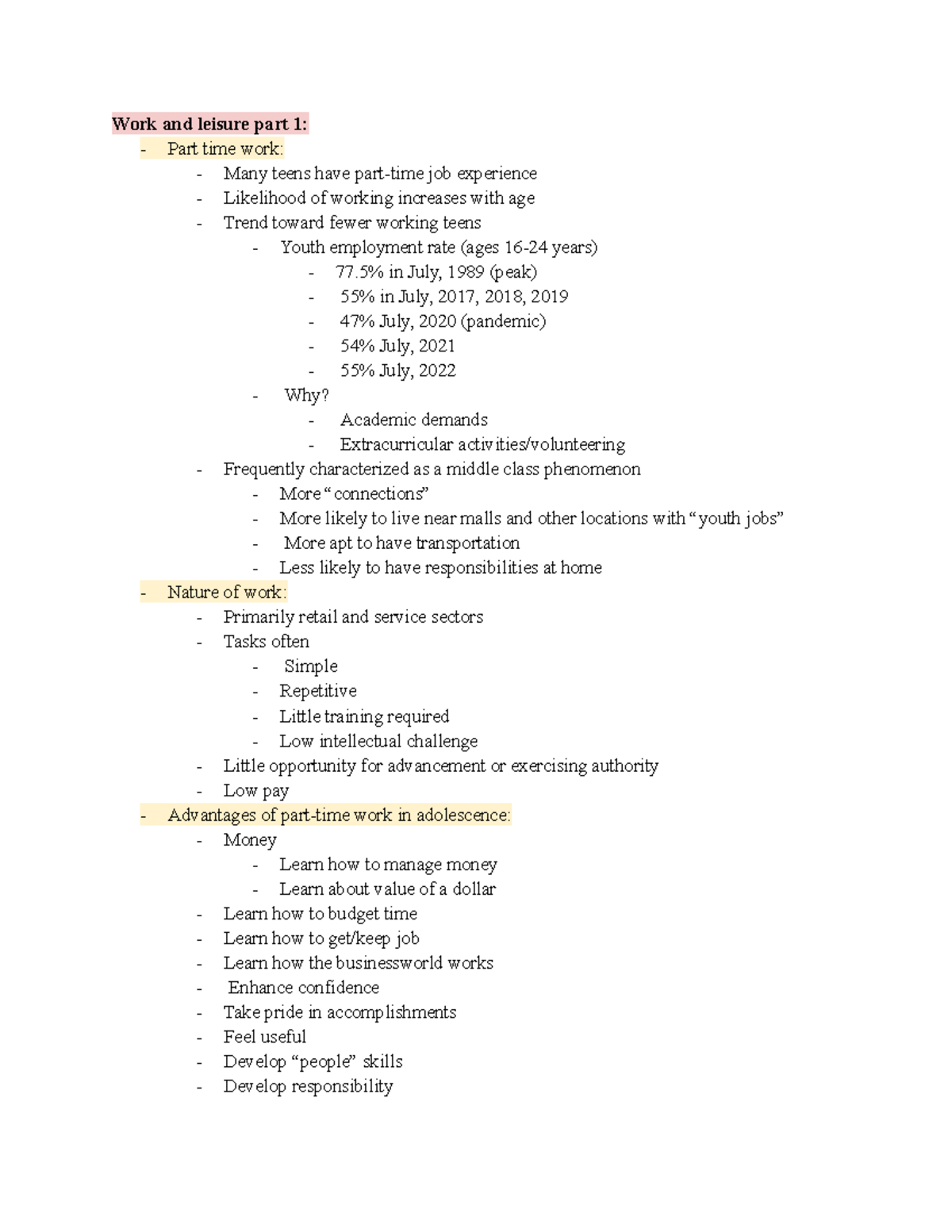 PSY 224 Work and leisure part 1 - Work and leisure part 1: - Part time ...