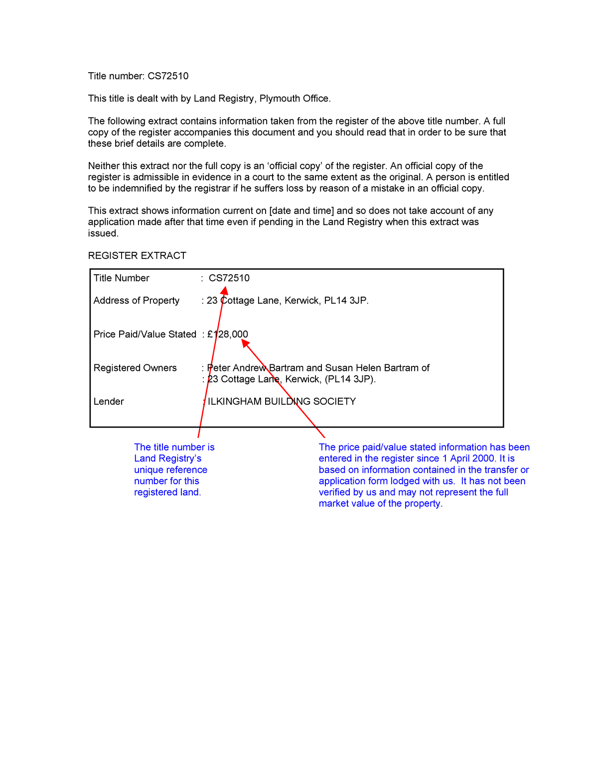 Registered Land - Sample Register of Title - Title number: CS This ...