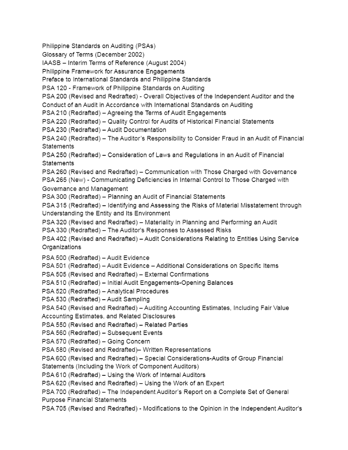 PSA Glossary of terms - Summary Accounting - Studocu