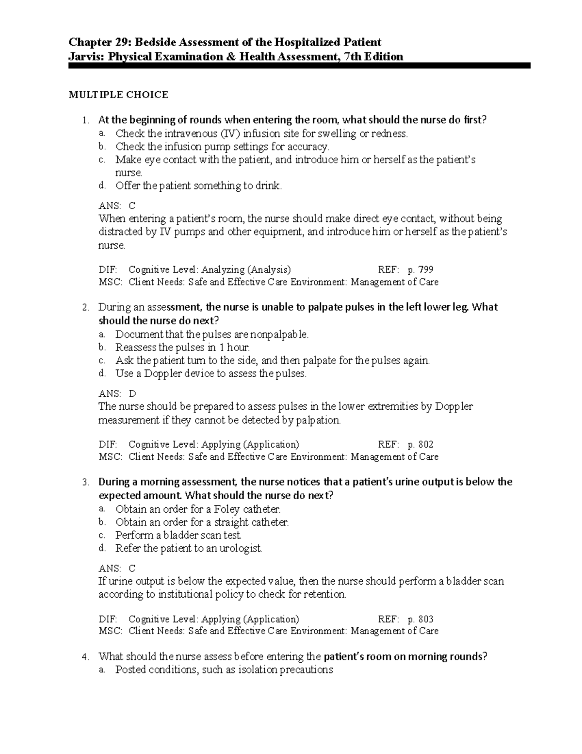 C29 - Jarvis Physical Health Assessment 7 edition - Chapter 29: Bedside ...