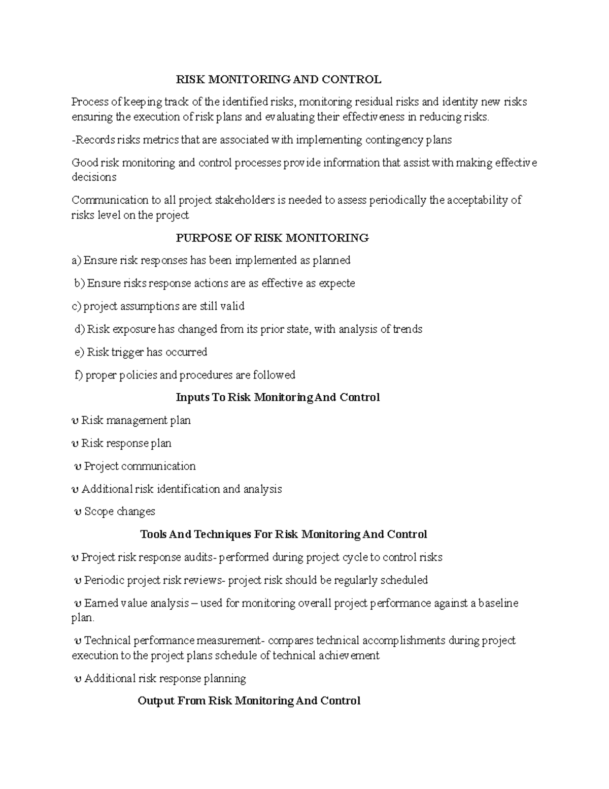 Risk Monitoring And Control. - RISK MONITORING AND CONTROL Process of ...