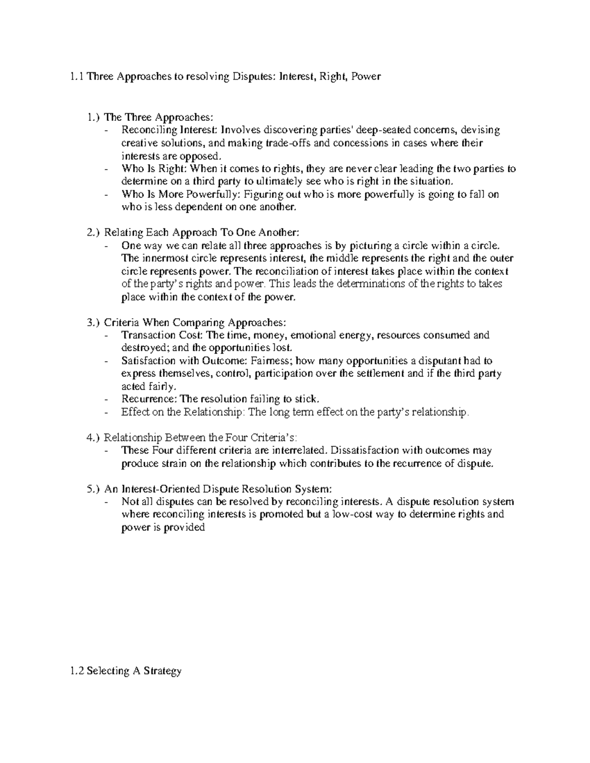 Negotiations - Reading Summaries #1 - 1 Three Approaches To Resolving ...