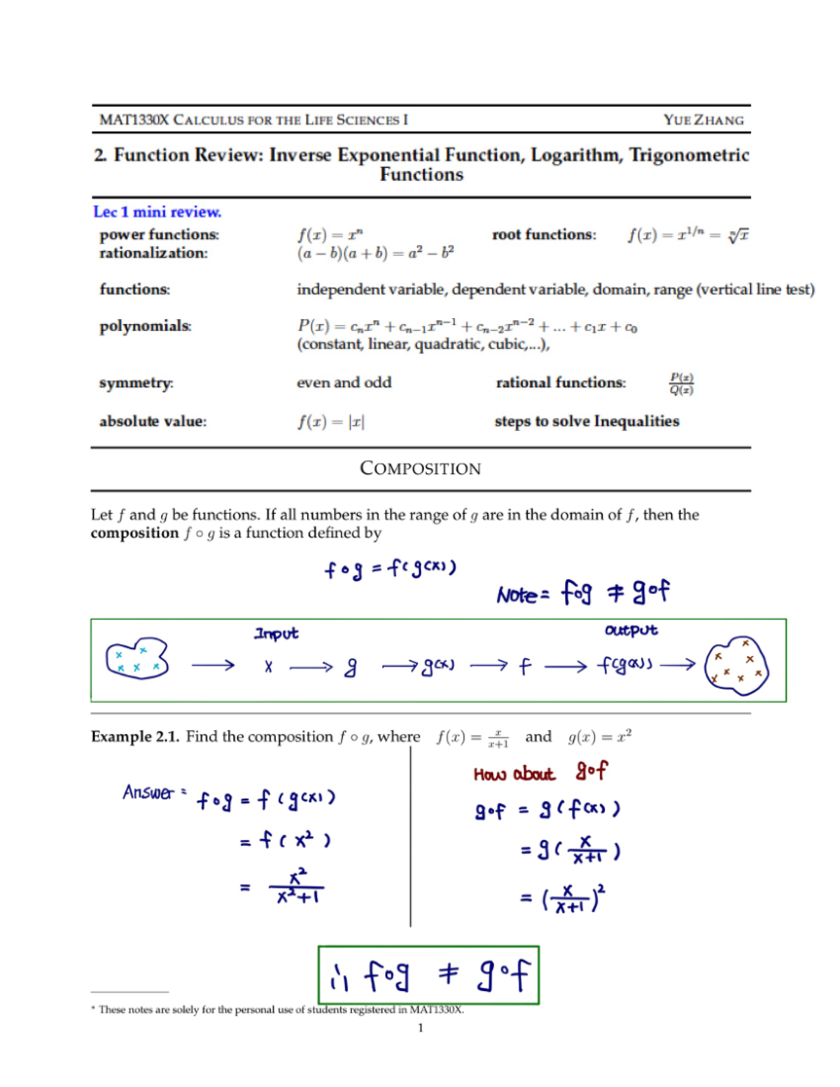 2 - Function Review - Lec Notes - MAT 1320 - Studocu