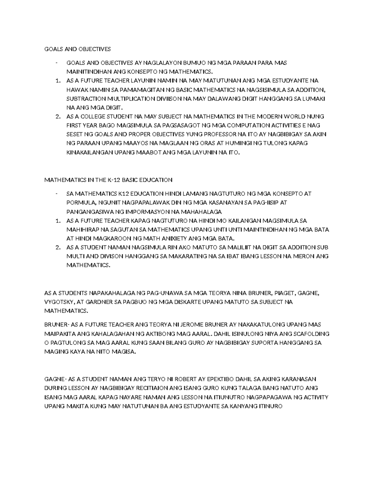 Goals AND Objectives - GOALS AND OBJECTIVES - GOALS AND OBJECTIVES AY ...