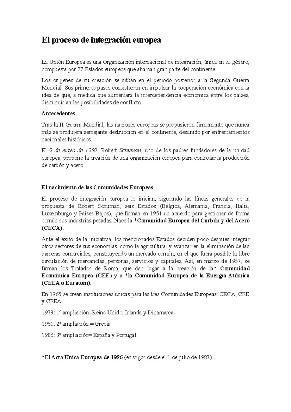 Proceso de integraciขn europea - El proceso de integración europea La ...