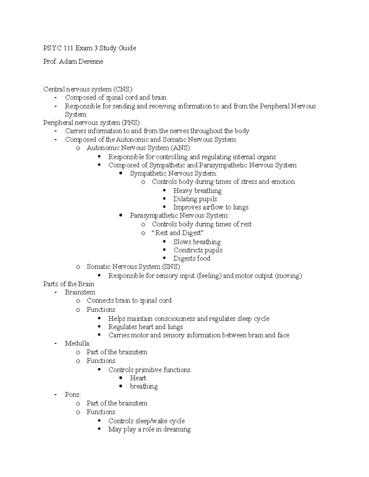 Exam 3 Study Guide - Prof. Adam Derenne - PSYC 111 Exam 3 Study Guide ...