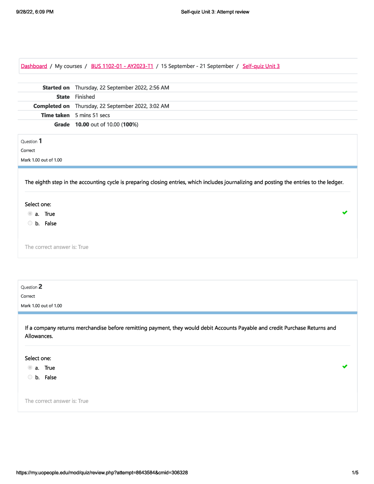 Self-quiz- BUS 1102-2 - Self-Quiz Of BUS 1102 Academic Year 2022/2023 ...