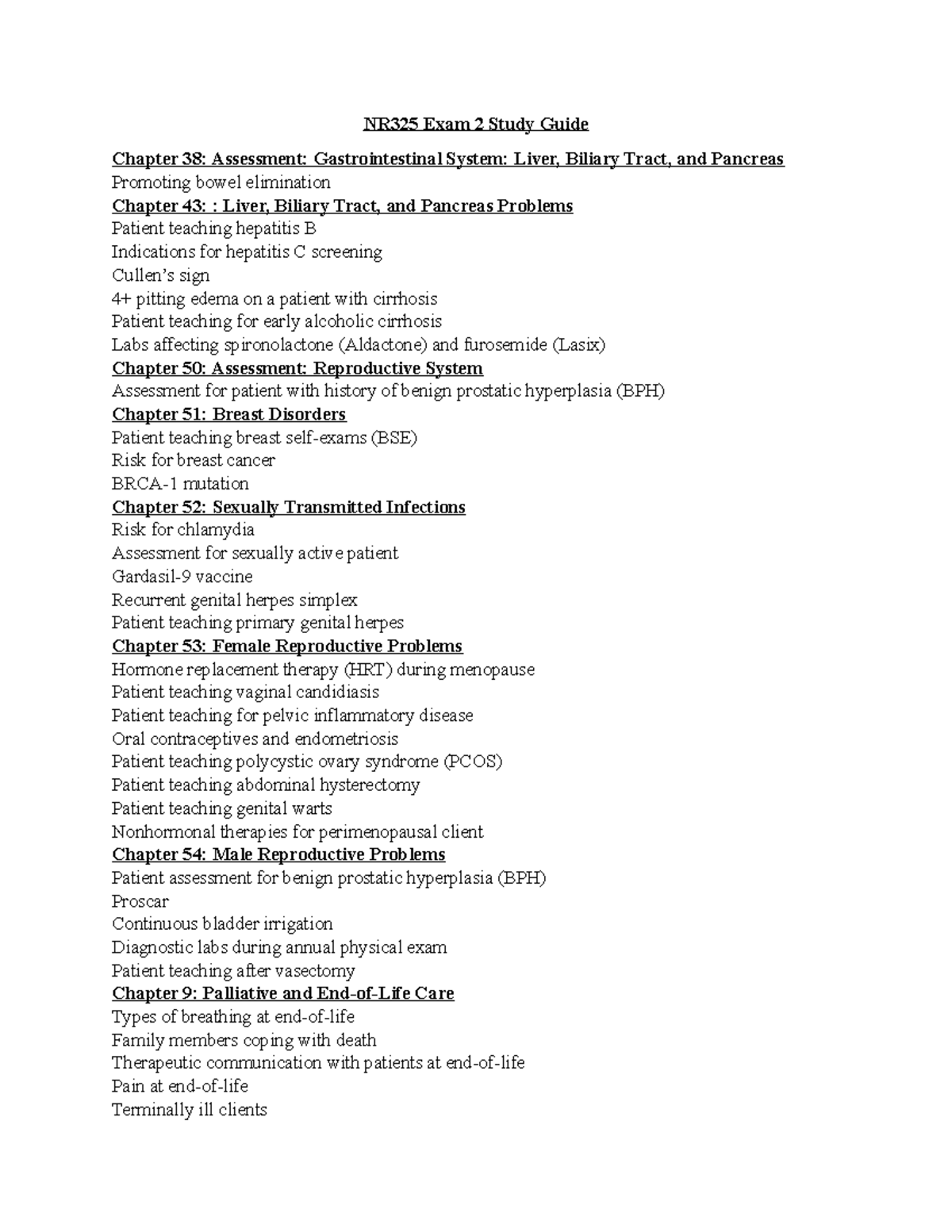 NR325 Exam 2 Study Guide - NR325 Exam 2 Study Guide Chapter 38 ...