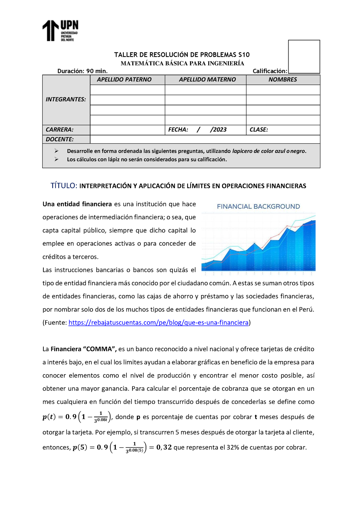 TRP S10 Límites AL Infinito - TALLER DE RESOLUCI”N DE PROBLEMAS S ...