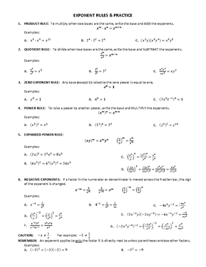Exponent Rules Practice - MATS101 - StuDocu