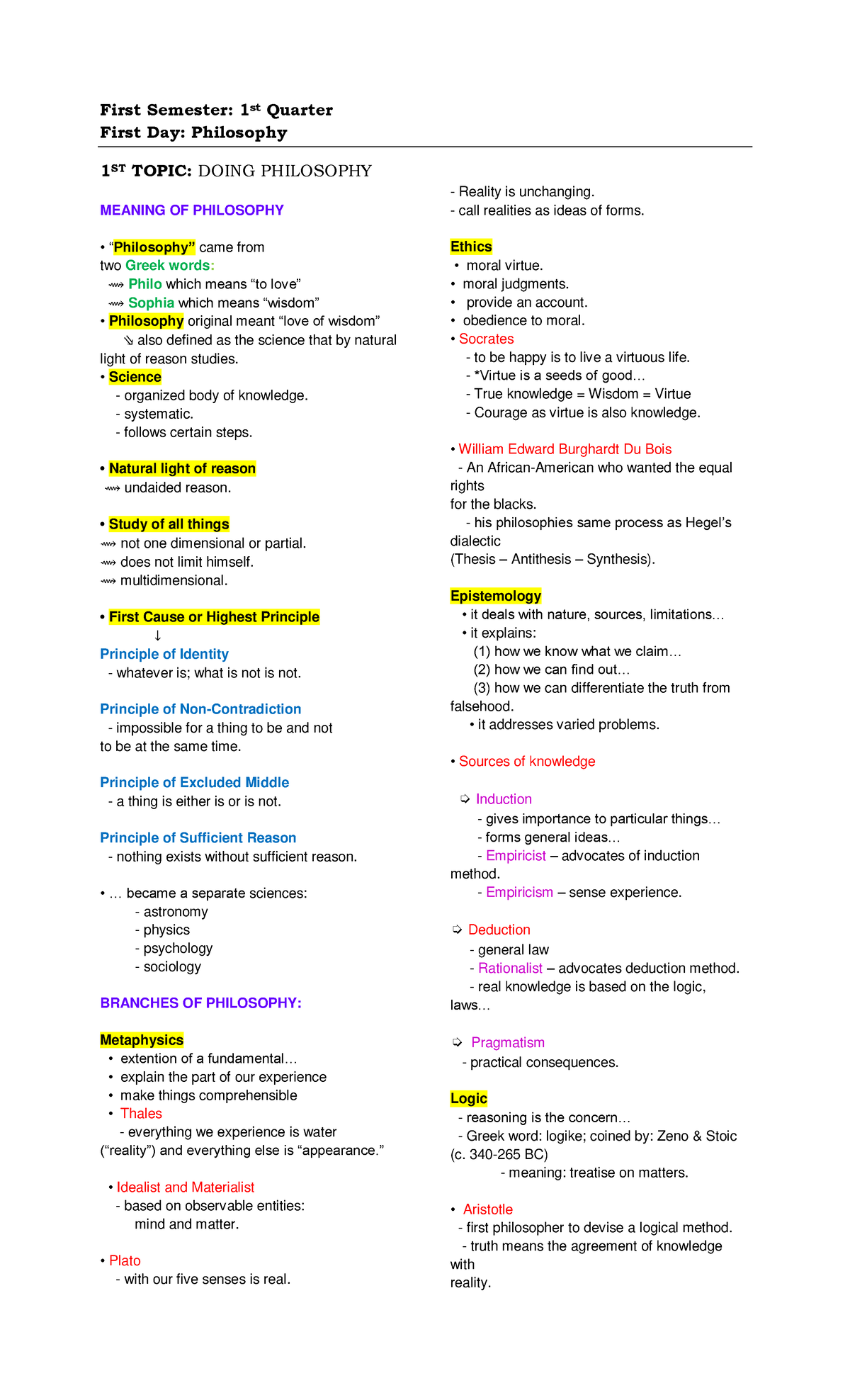 1st Quarter Reviewer 1 2 - First Semester: 1st Quarter First Day ...