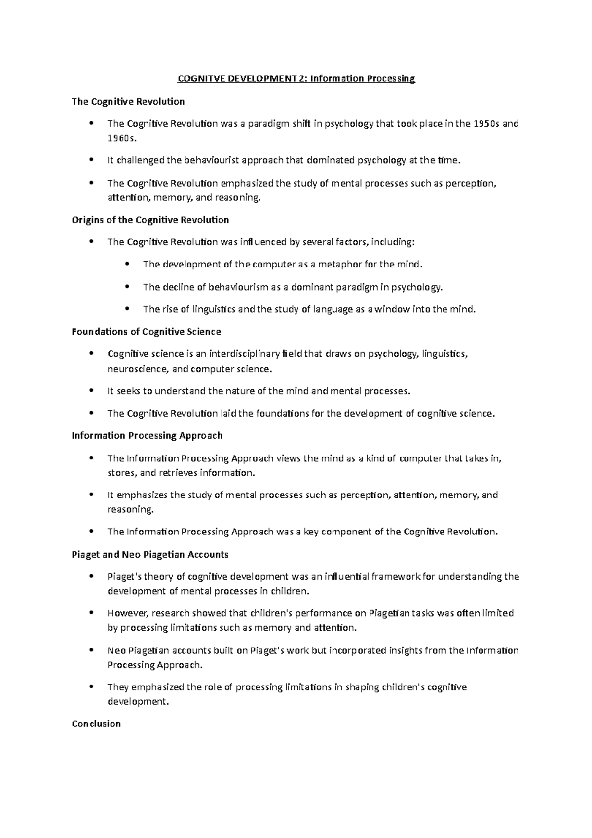 Cogntive Development 2 Notes - COGNITVE DEVELOPMENT 2: Information ...