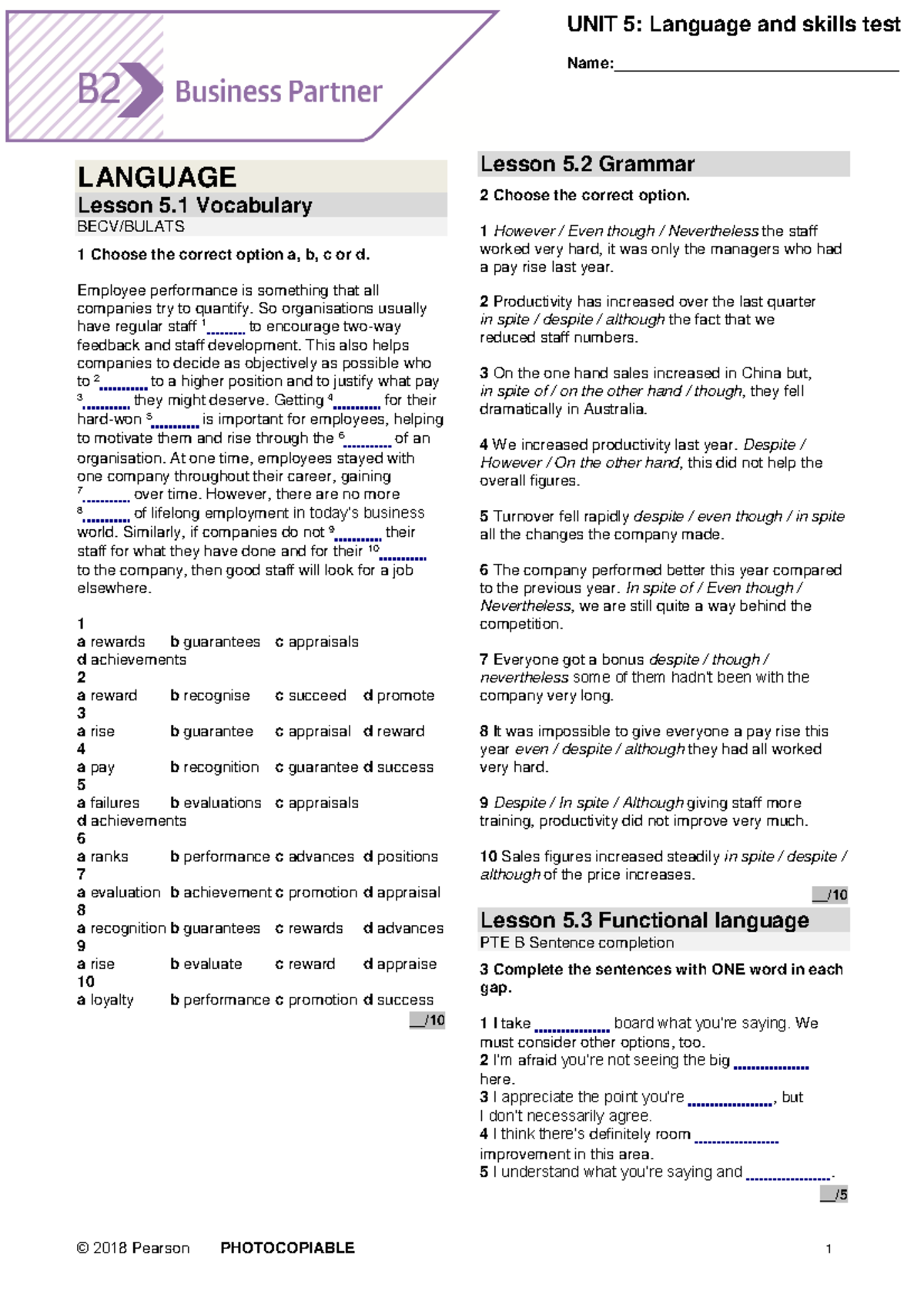 BP B2 Tests Unit5 - Name:_________________________________ LANGUAGE ...