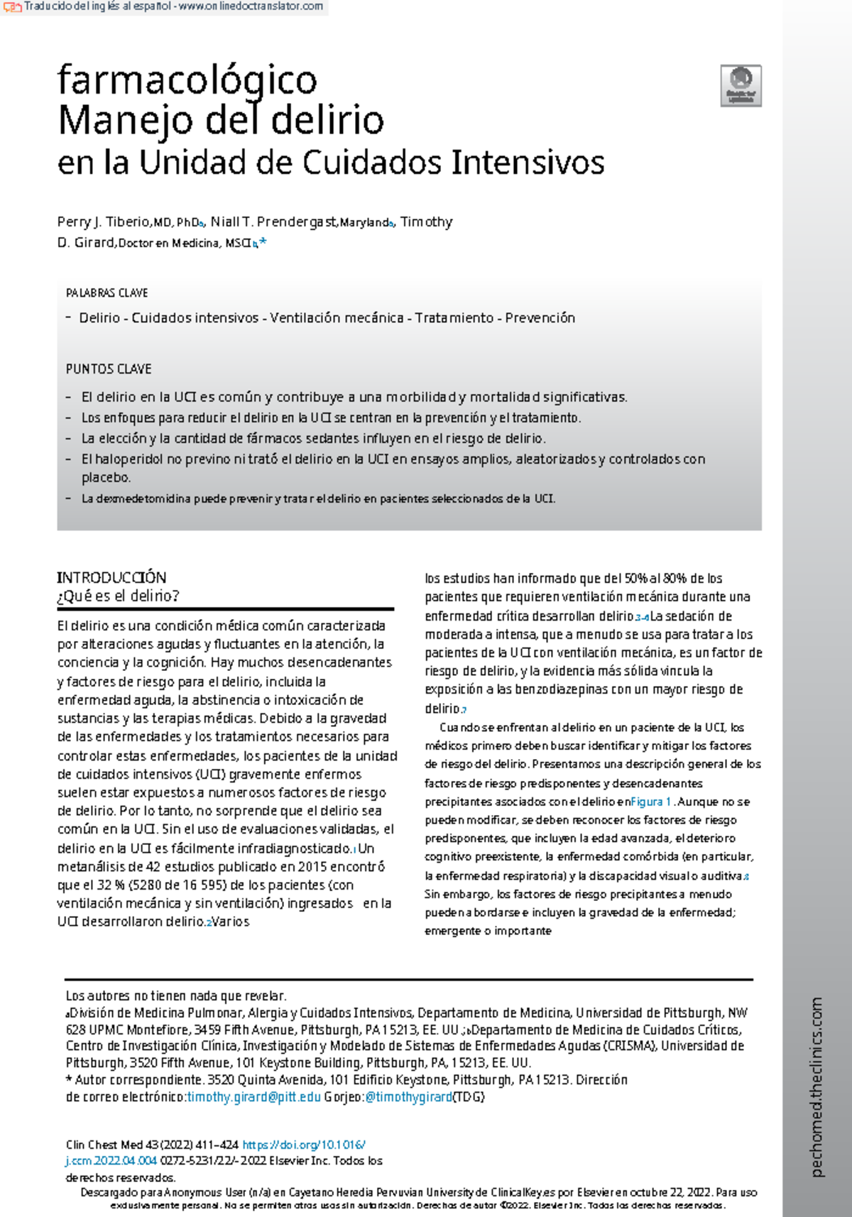 Pharmacologic Management of Delirium in the Intensive Care Unit ...