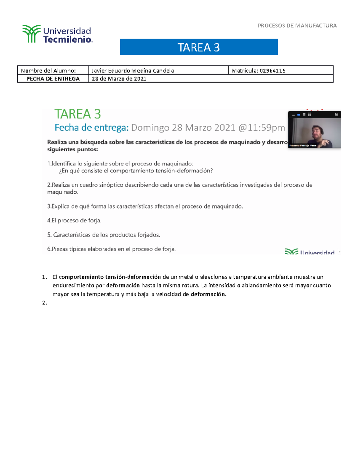 Tarea 3 Procesosmanu 28 Marzo 21 - PROCESOS DE MANUFACTURA Nombre Del ...