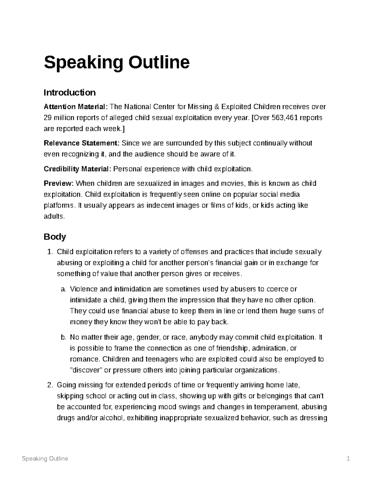 Speaking Outline - [Over 563,461 reports are reported each week ...