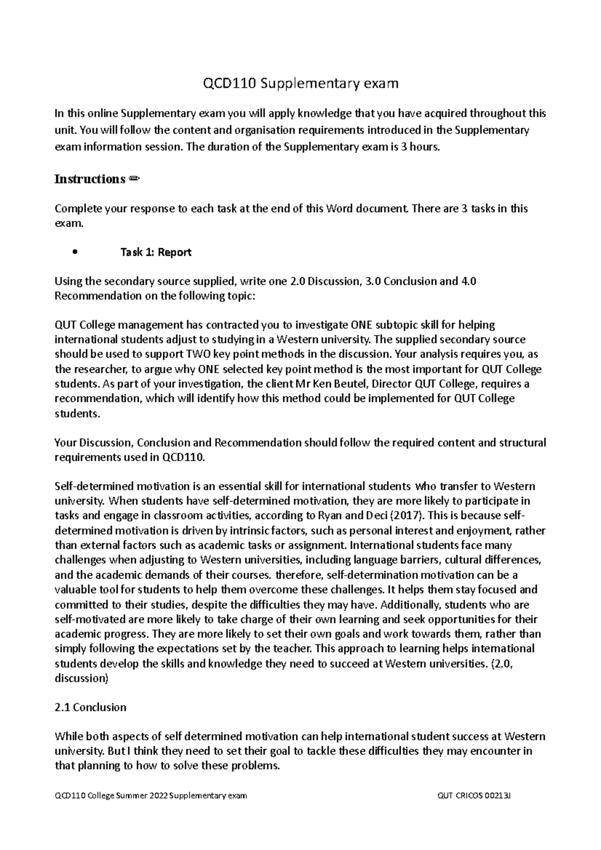 QCD110 College Summer 2022 Supplementary exam QCD110 Supplementary