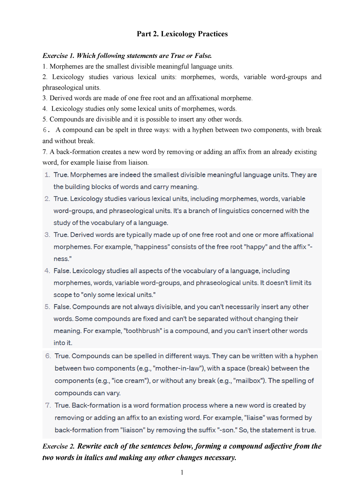 1. Ex Session 8 -Unit 4,5,6 Lexicology - Part 2. Lexicology Practices ...