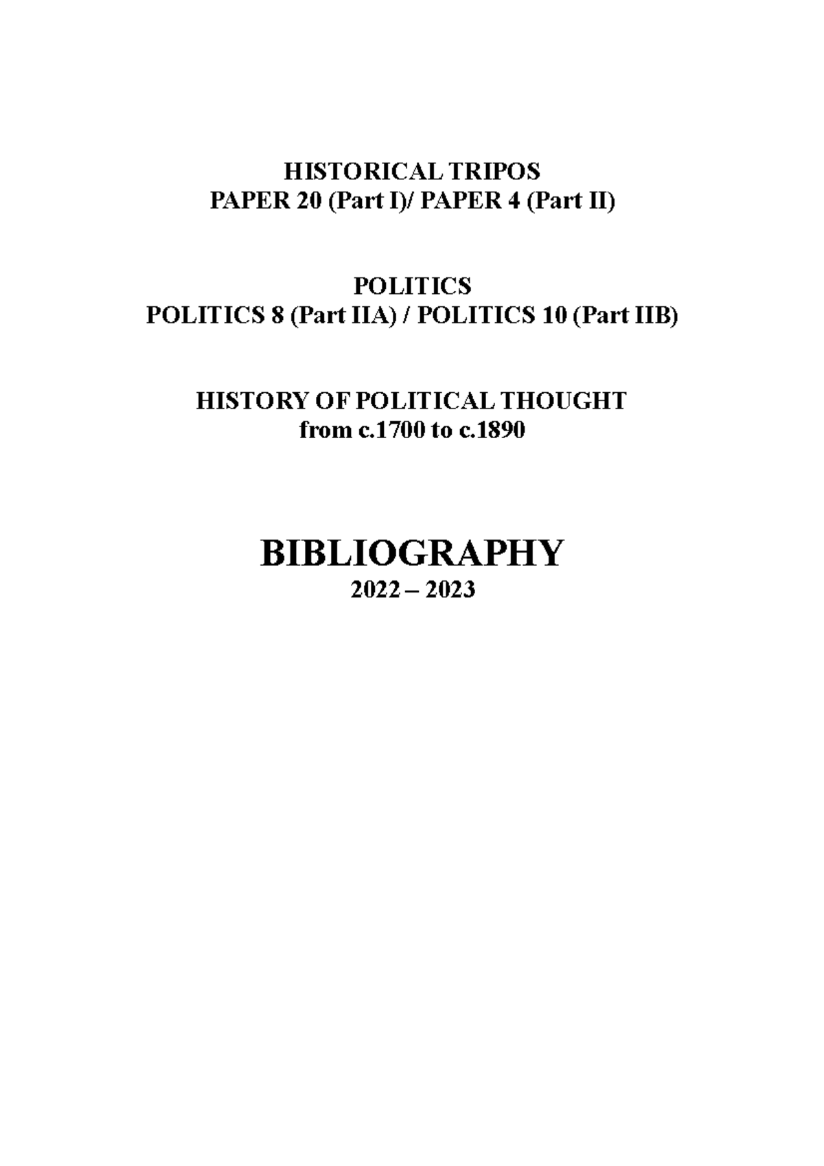 Paper 20/4 Reading List 2022.23 - HISTORICAL TRIPOS PAPER 20 (Part I ...