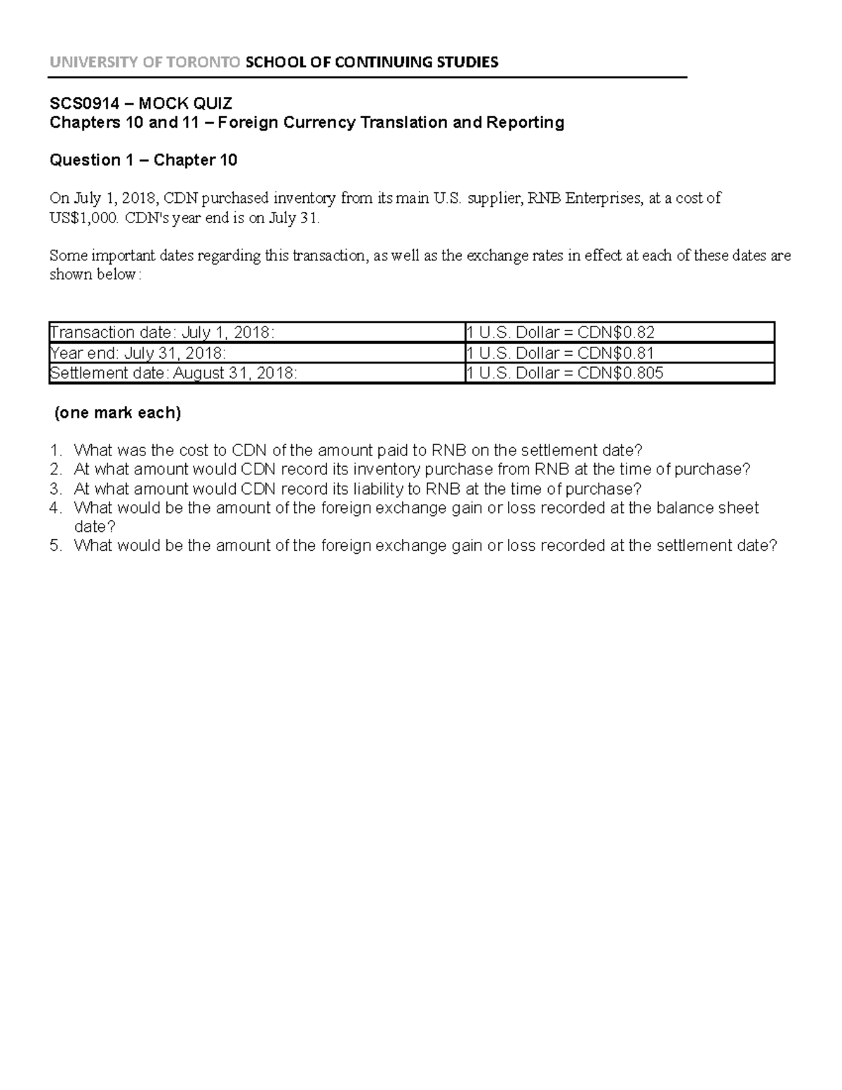 0914 chapters 10 and 11 mock quiz foreign currency translation ...