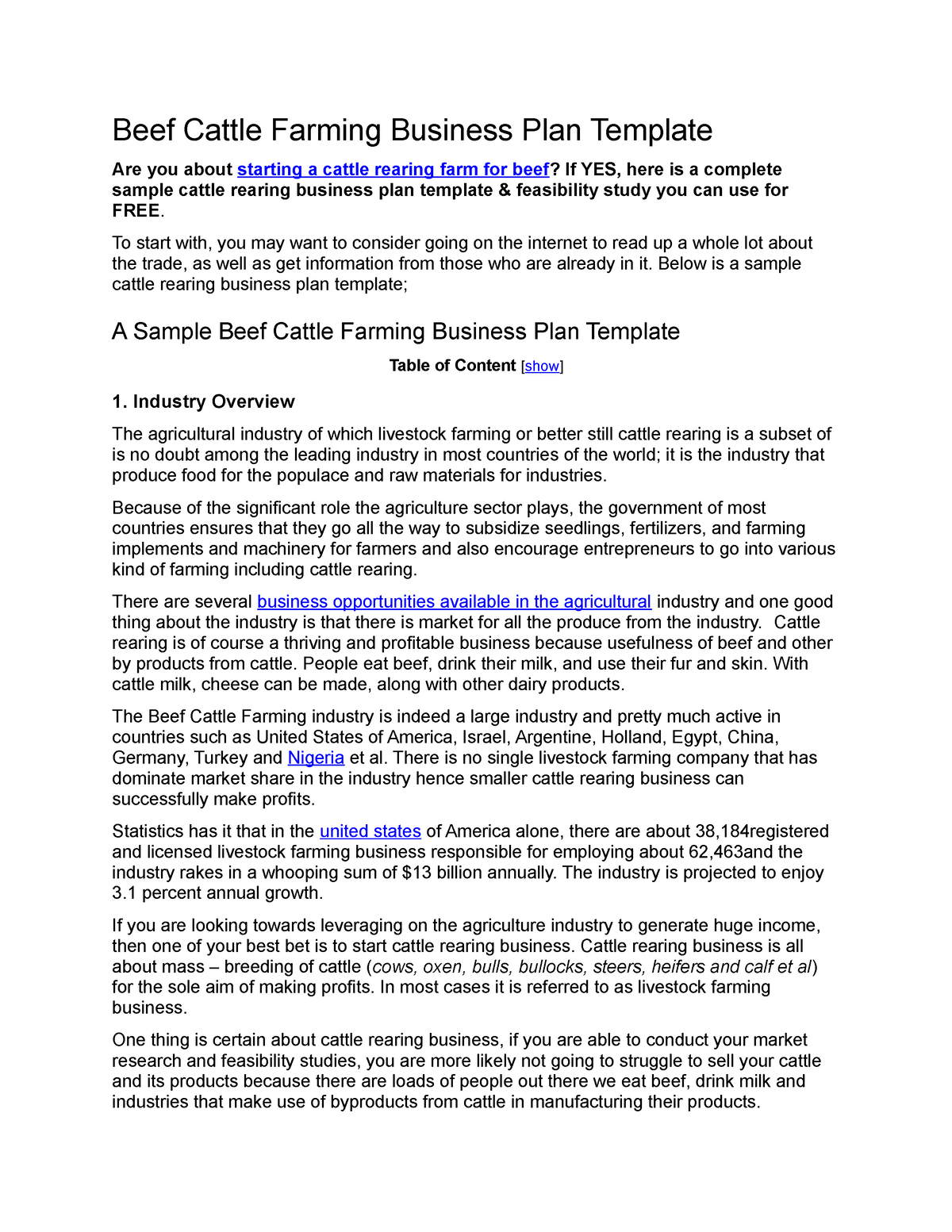 cattle farming business plan template