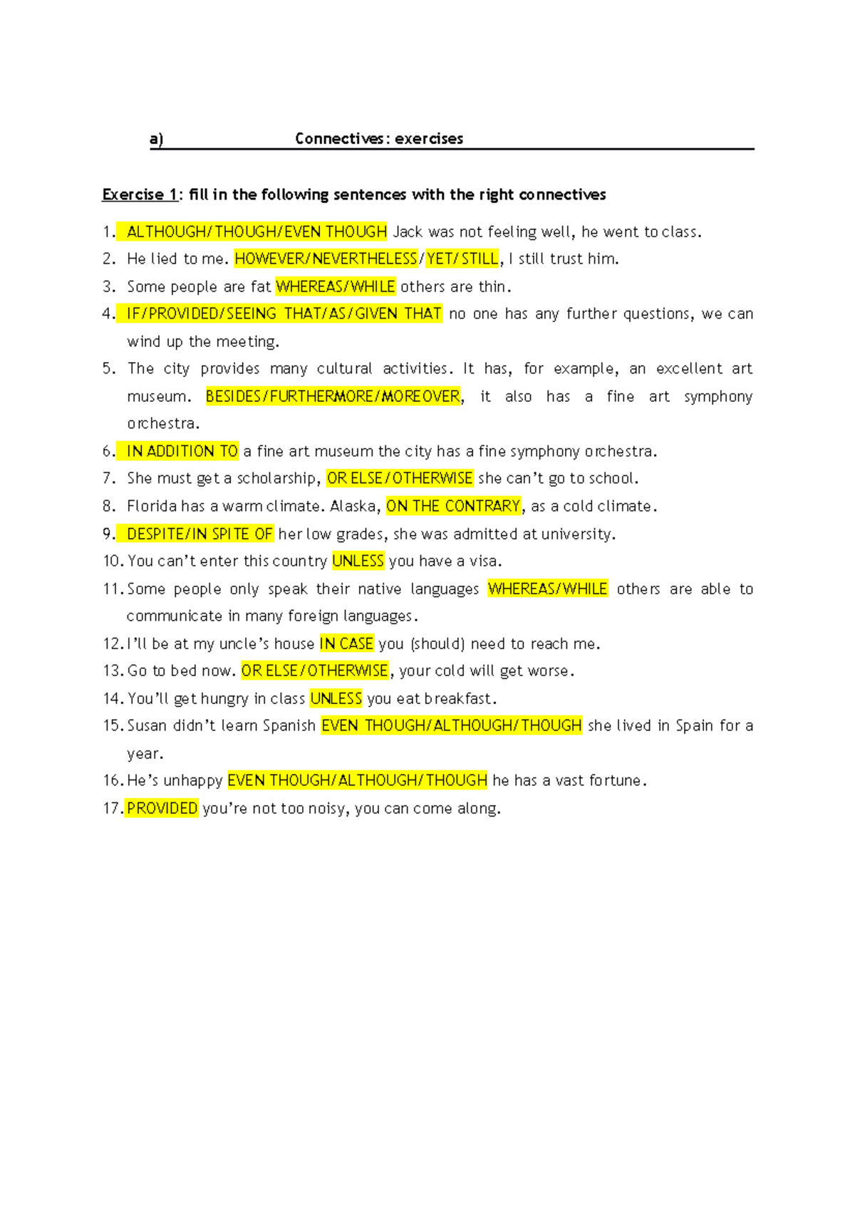 connectives-key-a-connectives-exercises-exercise-1-fill-in-the