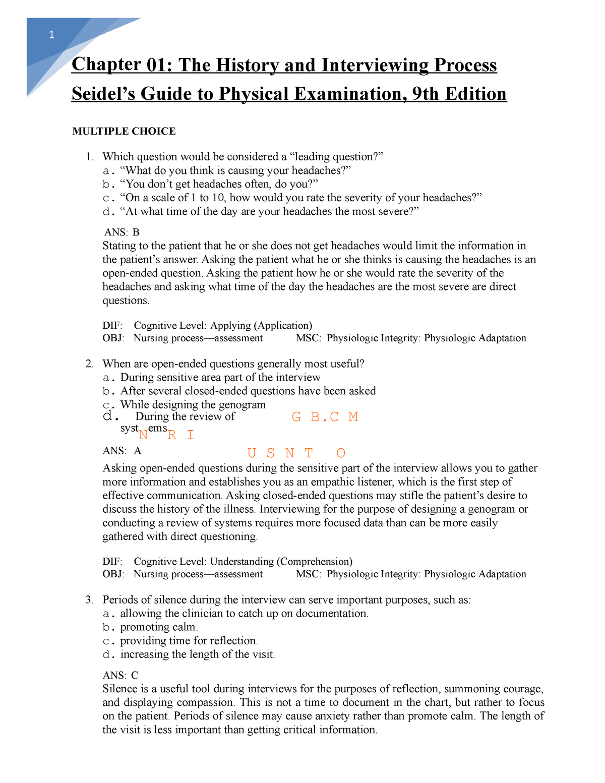 Seidel S Guide To Physical Examination 9th Edition Test Bank 2 - 1 ...