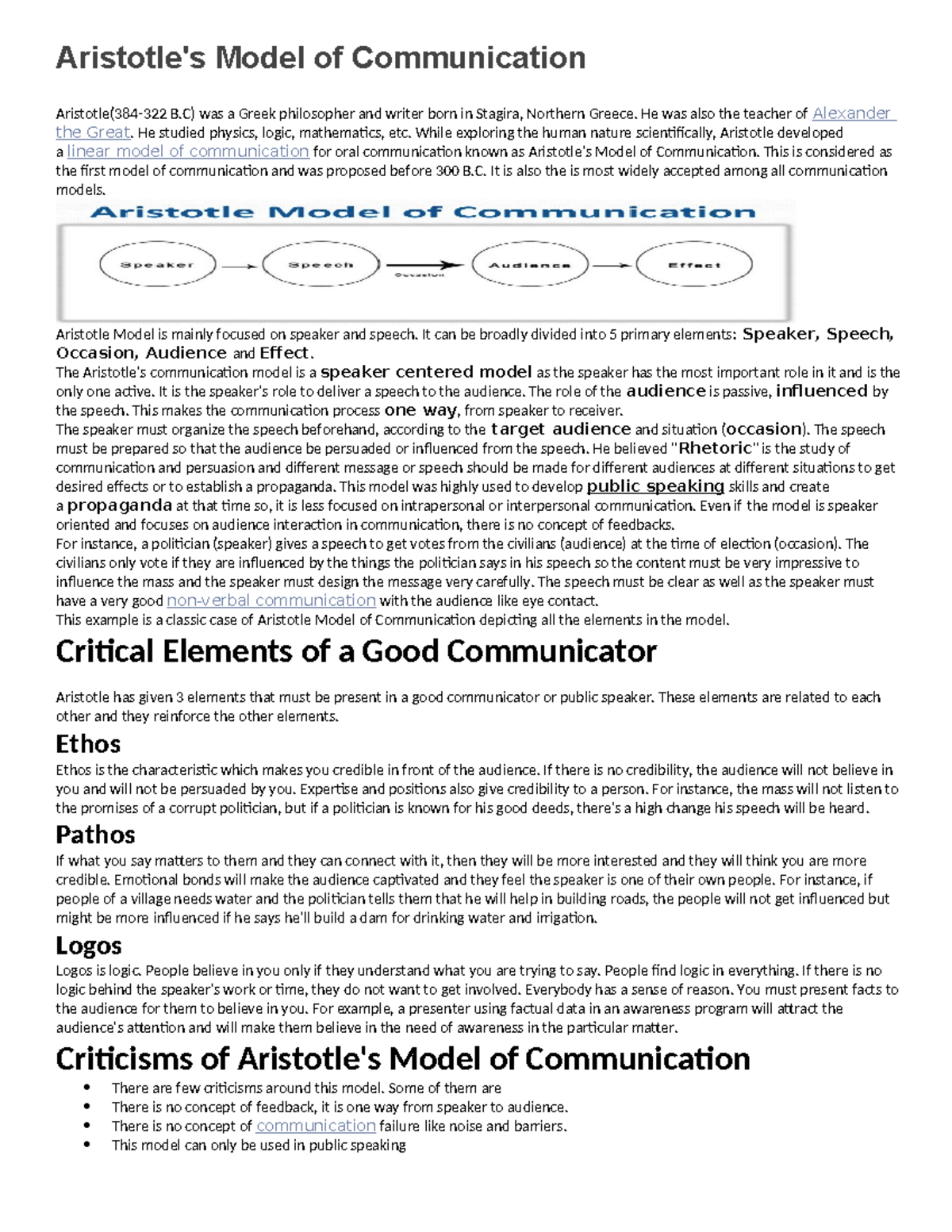 Aristotles Model of Communication - Aristotle's Model of Communication ...
