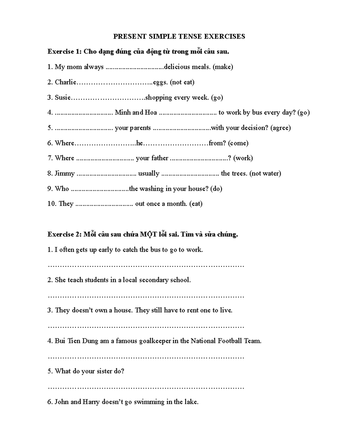 Present Simple Tense Exercises - PRESENT SIMPLE TENSE EXERCISES ...